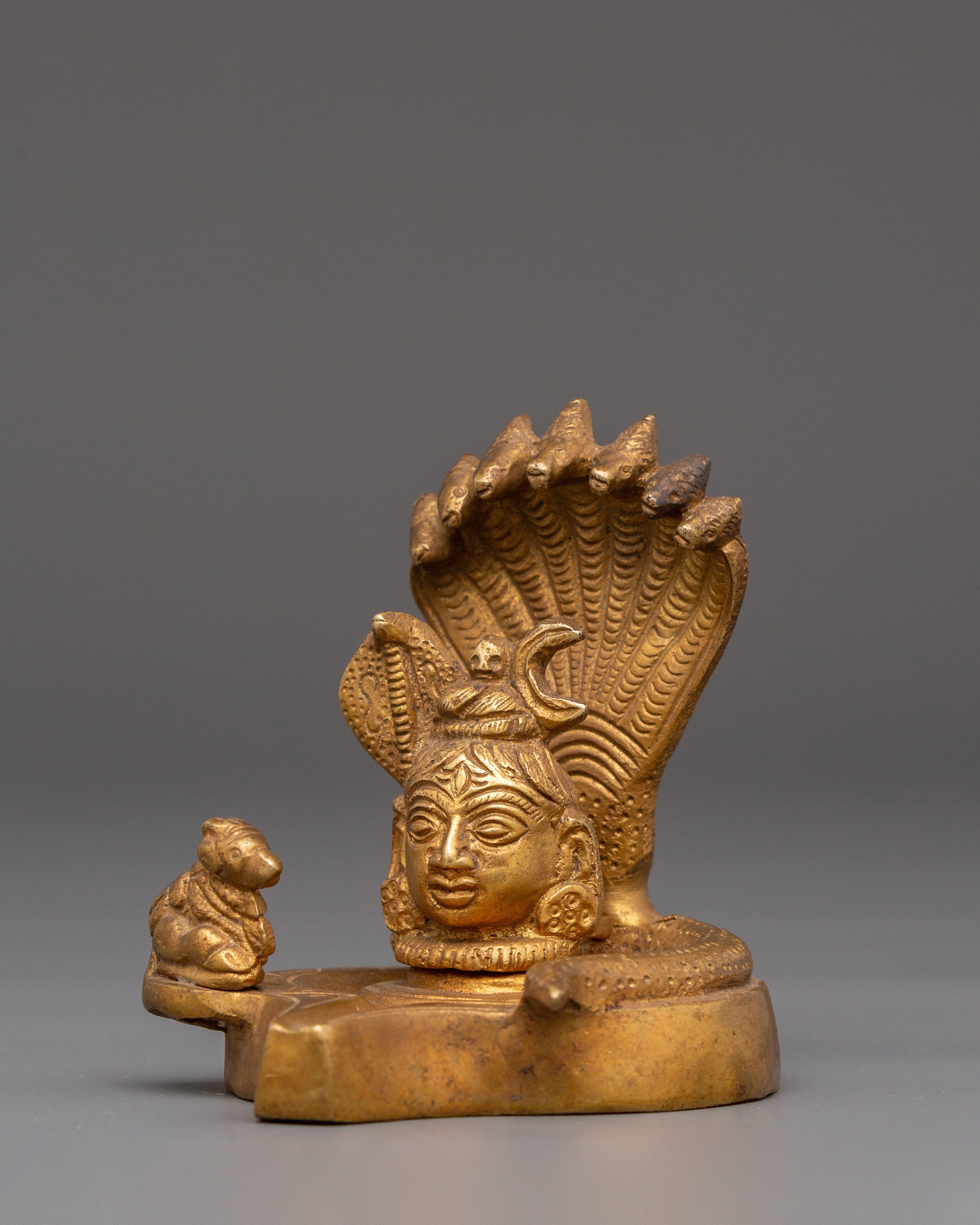 Sacred Shiva Linga with Naga and Nandi | Brass Hindu Deity Statue for Worship and Decor