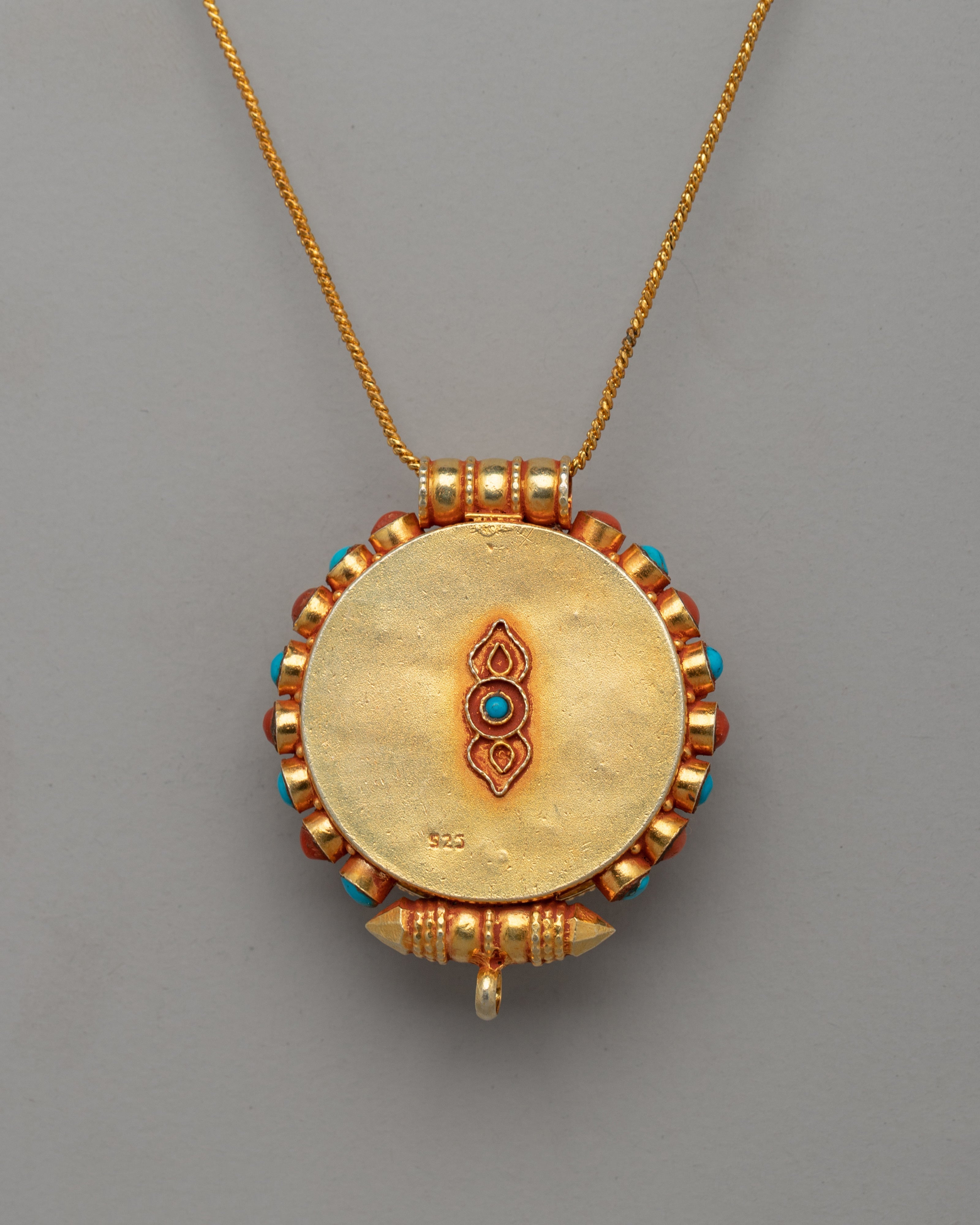 Handcrafted Gold-Plated Tibetan Pendant | Gemstones Spiritual Jewelry