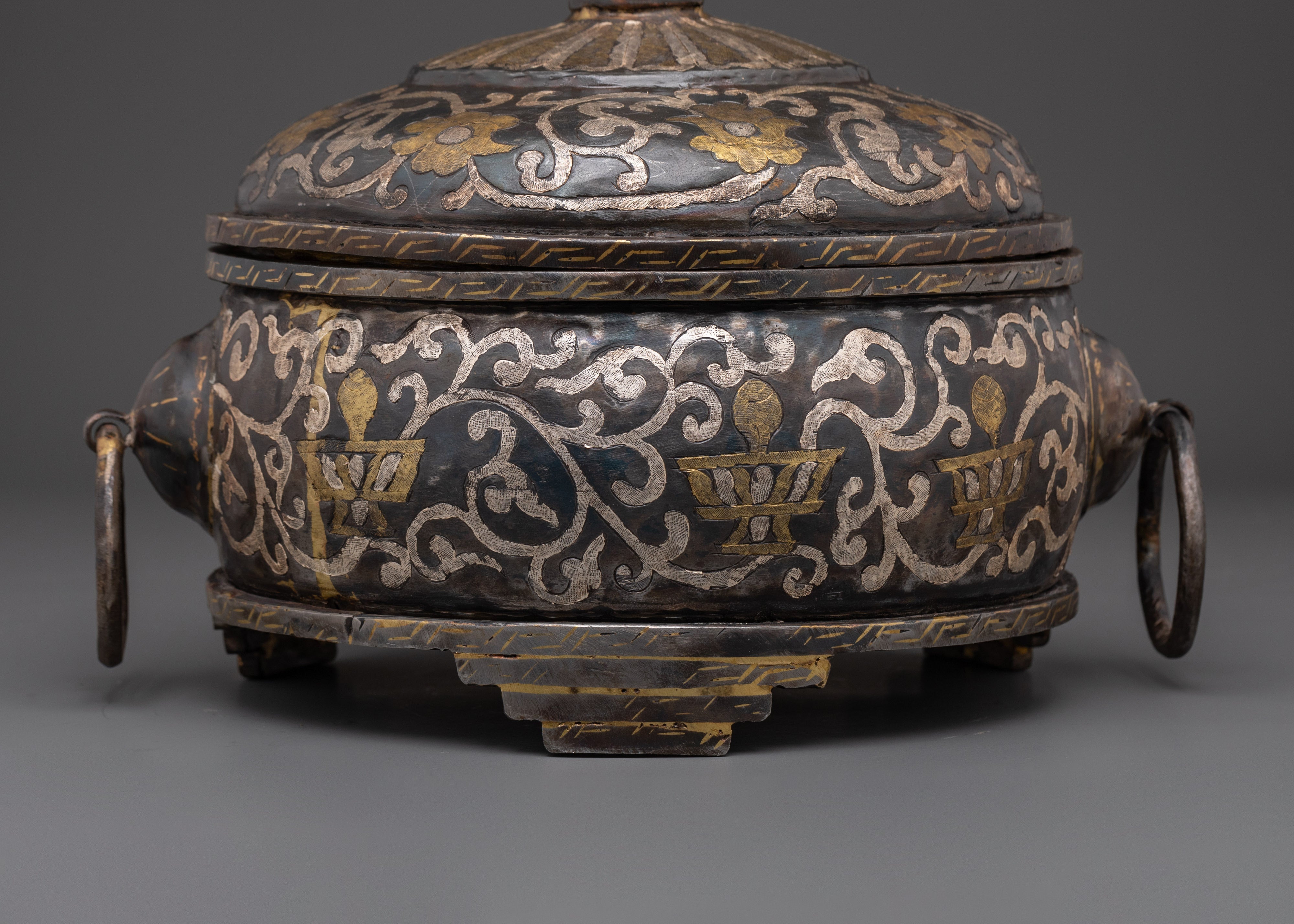 Rice Carry Pot with Silver Inlaid | Traditional Decorative Piece