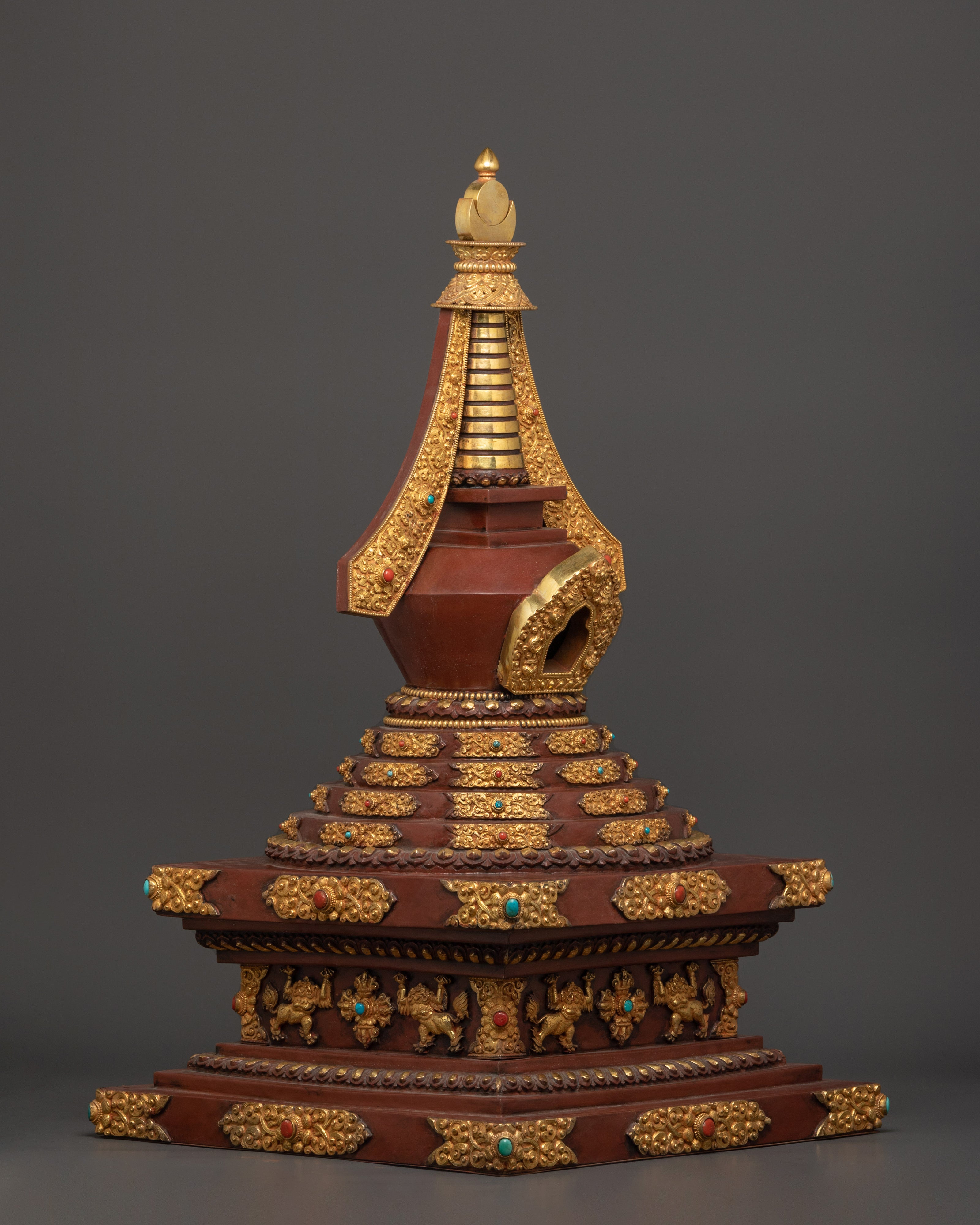 Tibetan Stupa for Home Decor | Gold Plated Copper Sculpture