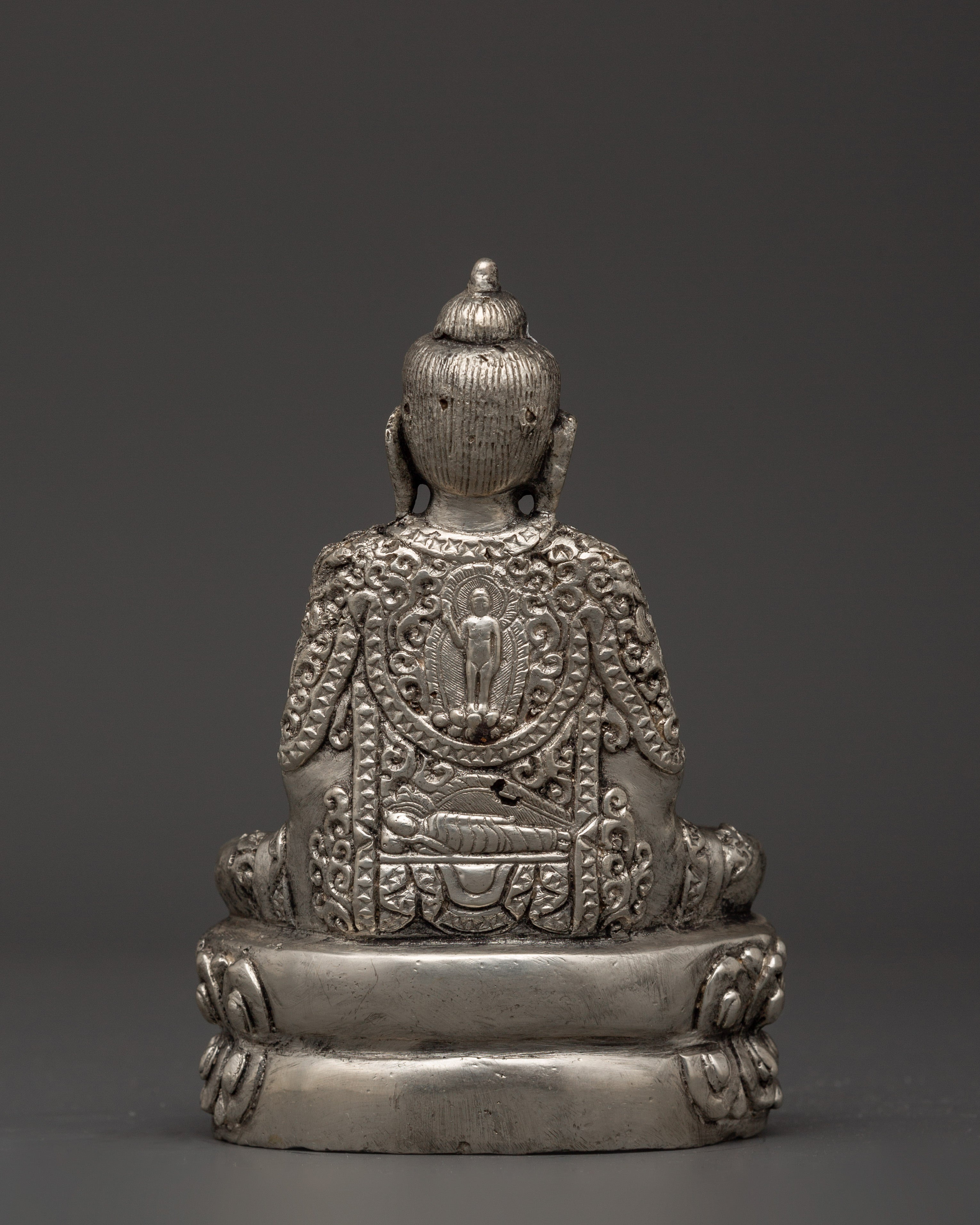 Amitabha Copper Silver Plated Statue | Tibetan Buddhist Sculpture, Handcrafted Longevity