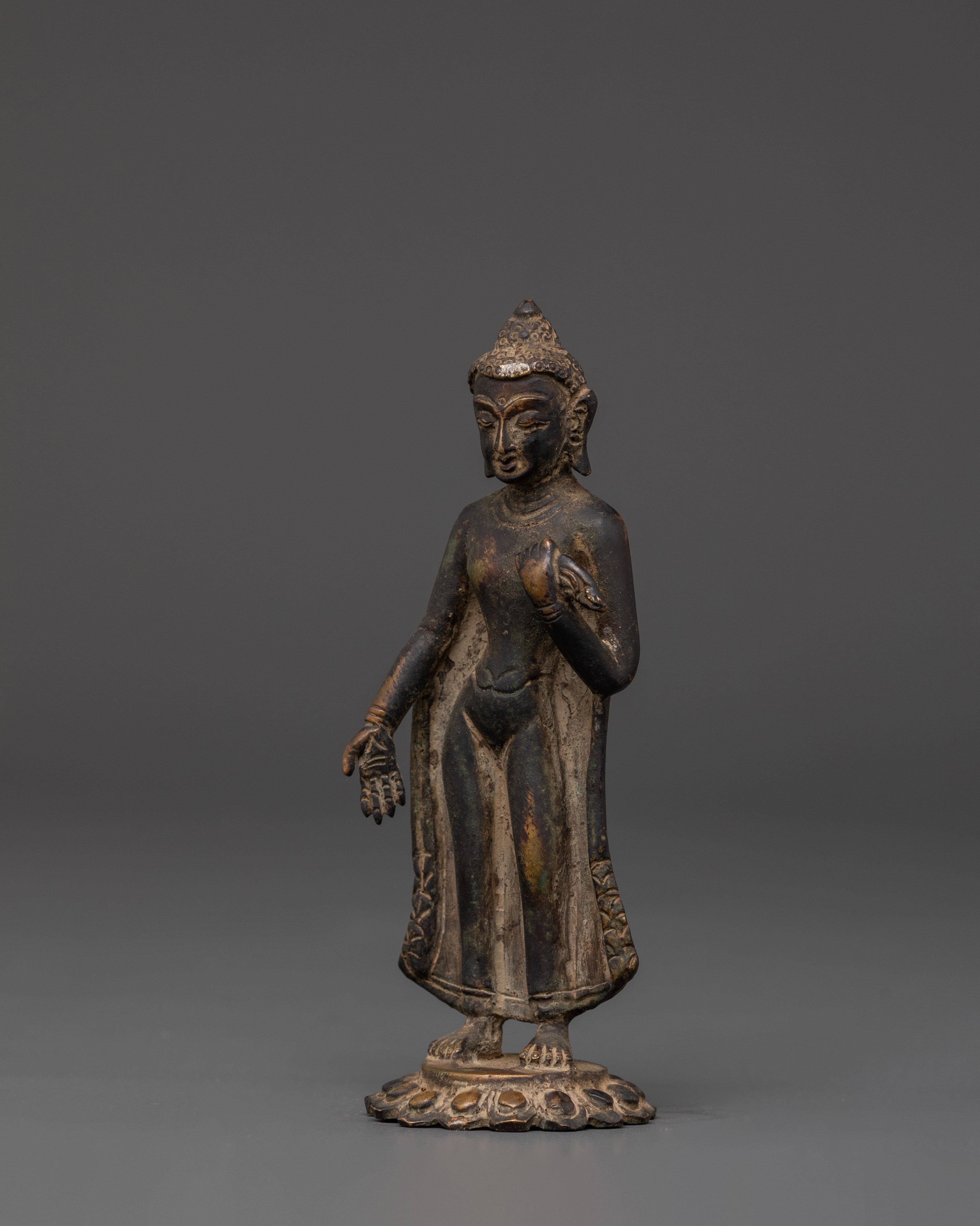 Handmade Dipankara Buddha Figurine | Copper Statue with Antique Finish