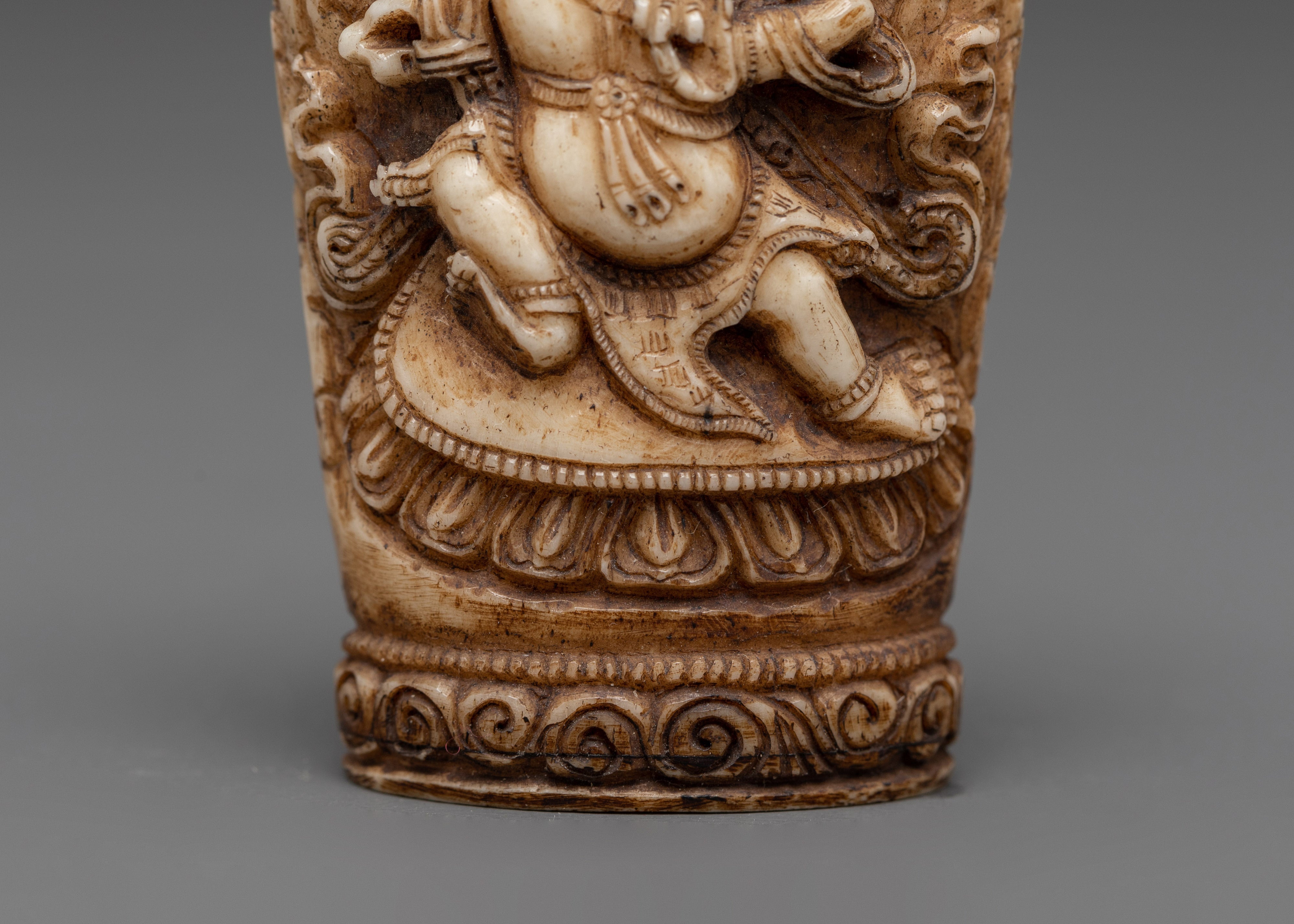 Hand-Carved Tibetan Guardian Deity Snuff Pot | Tibetan Buddhist Ritual Object