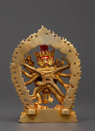 Chakrasambhara Statue in Gold-Plated Copper | Tantric Deity Sculpture for Zen Artwork