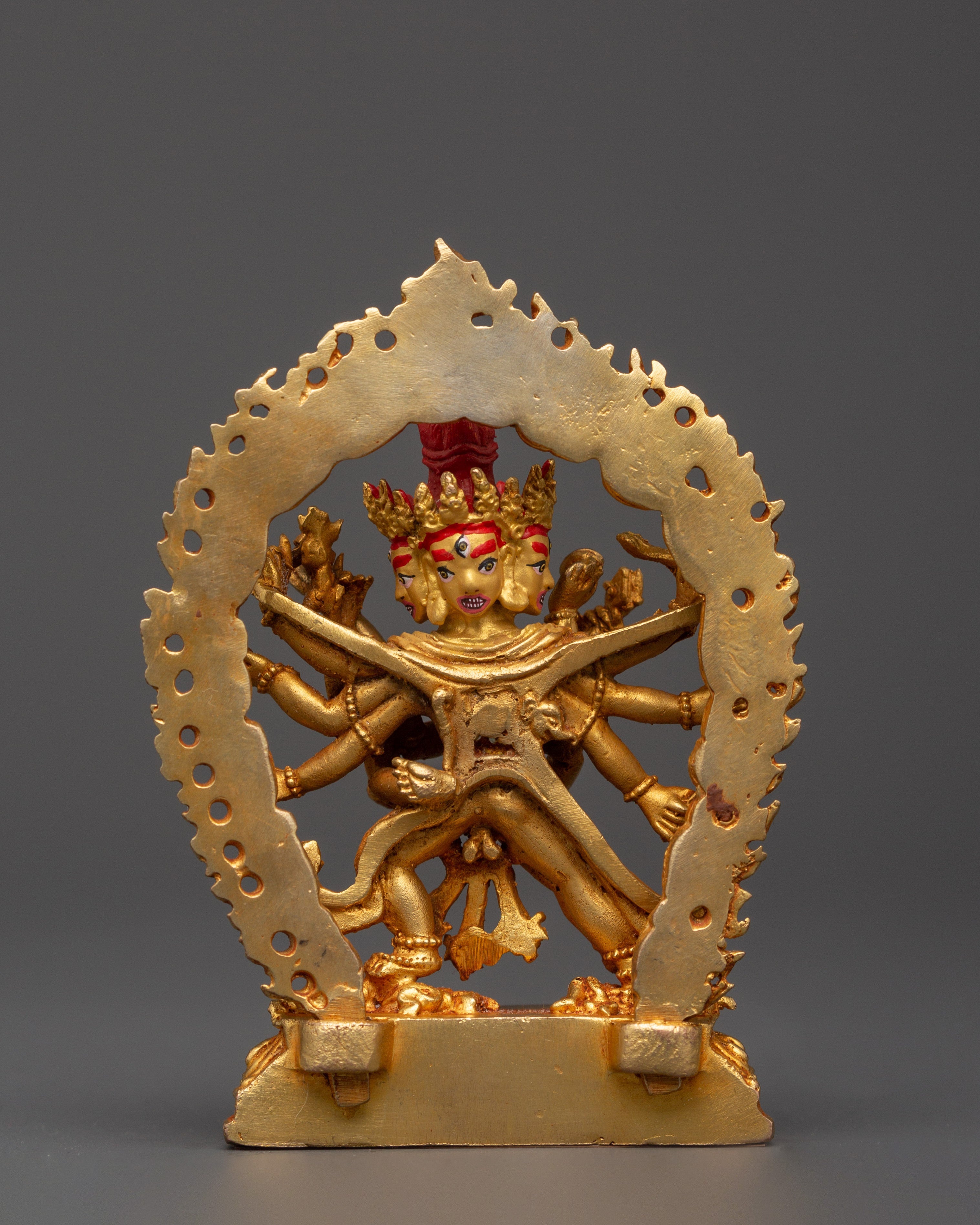 Chakrasambhara Statue in Gold-Plated Copper | Tantric Deity Sculpture for Zen Artwork