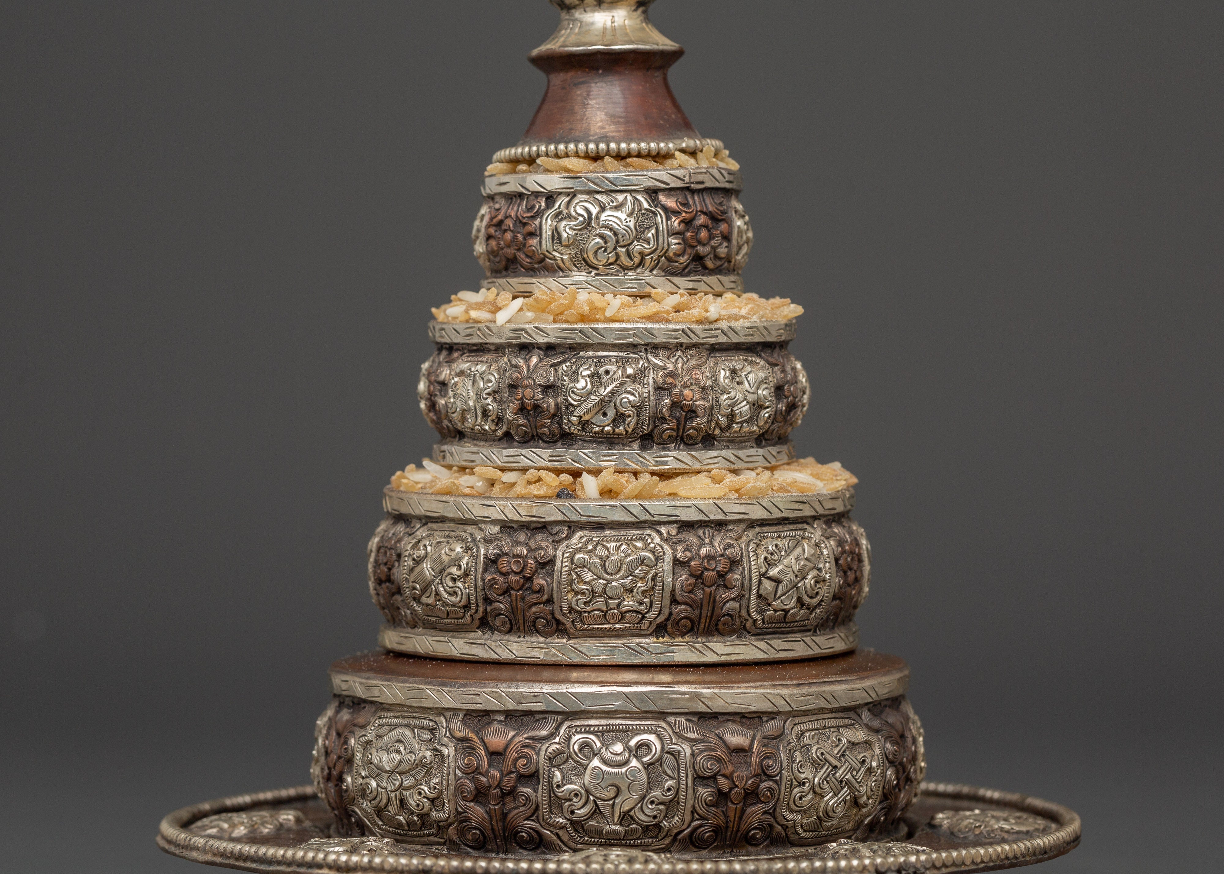 Auspicious Symbol Engraved Mandala | Tibetan Ritual Offering Set