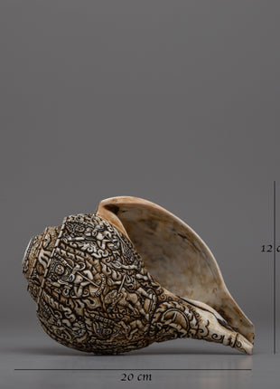 Intricately Carved Tibetan Conch Shell | Sacred Buddhist Sankha
