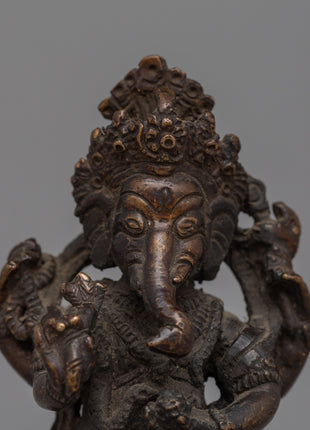 Nritya Ganapati Hindu deity statue | Dancing Ganesha Statue in Oxidized Copper