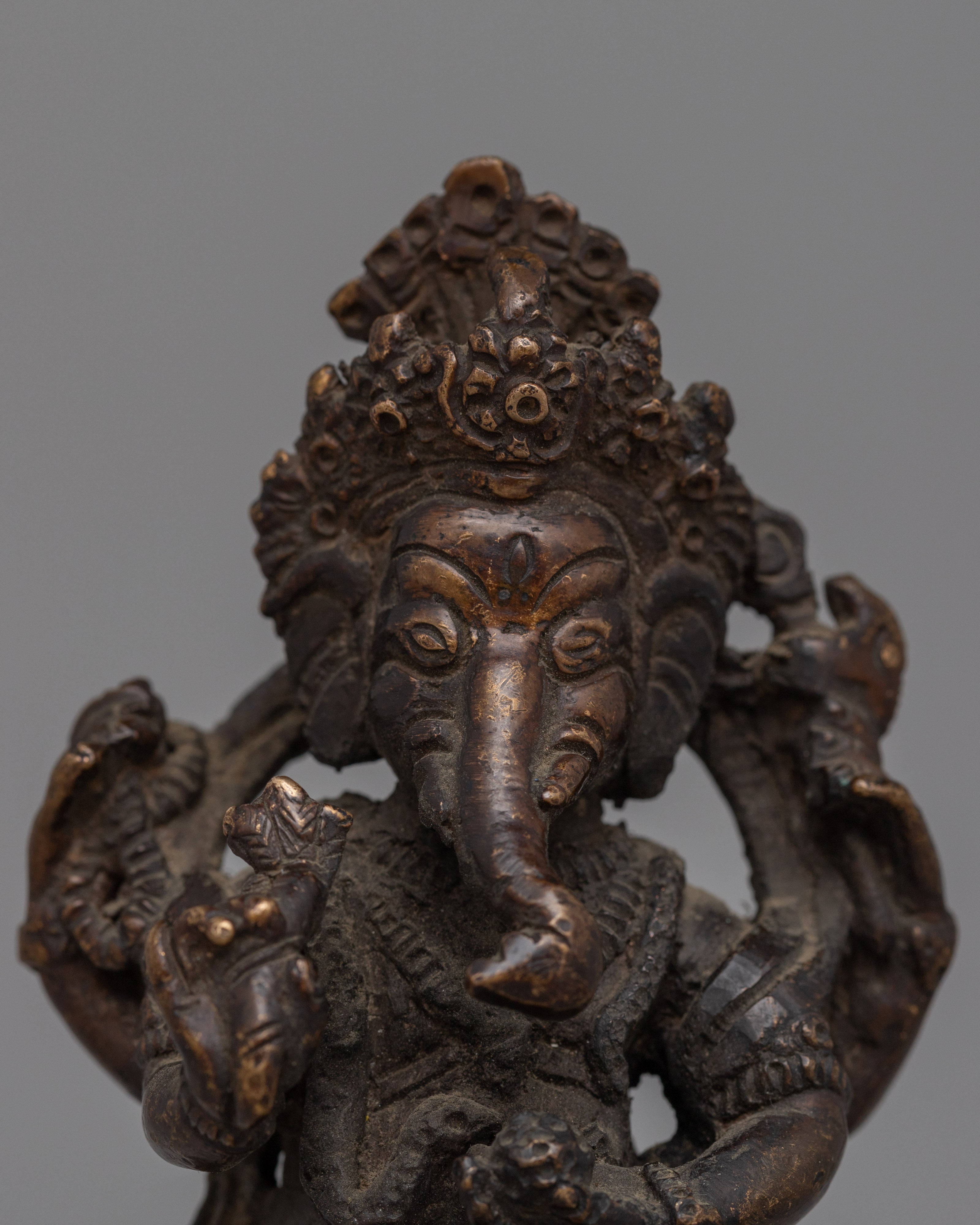 Nritya Ganapati Hindu deity statue | Dancing Ganesha Statue in Oxidized Copper