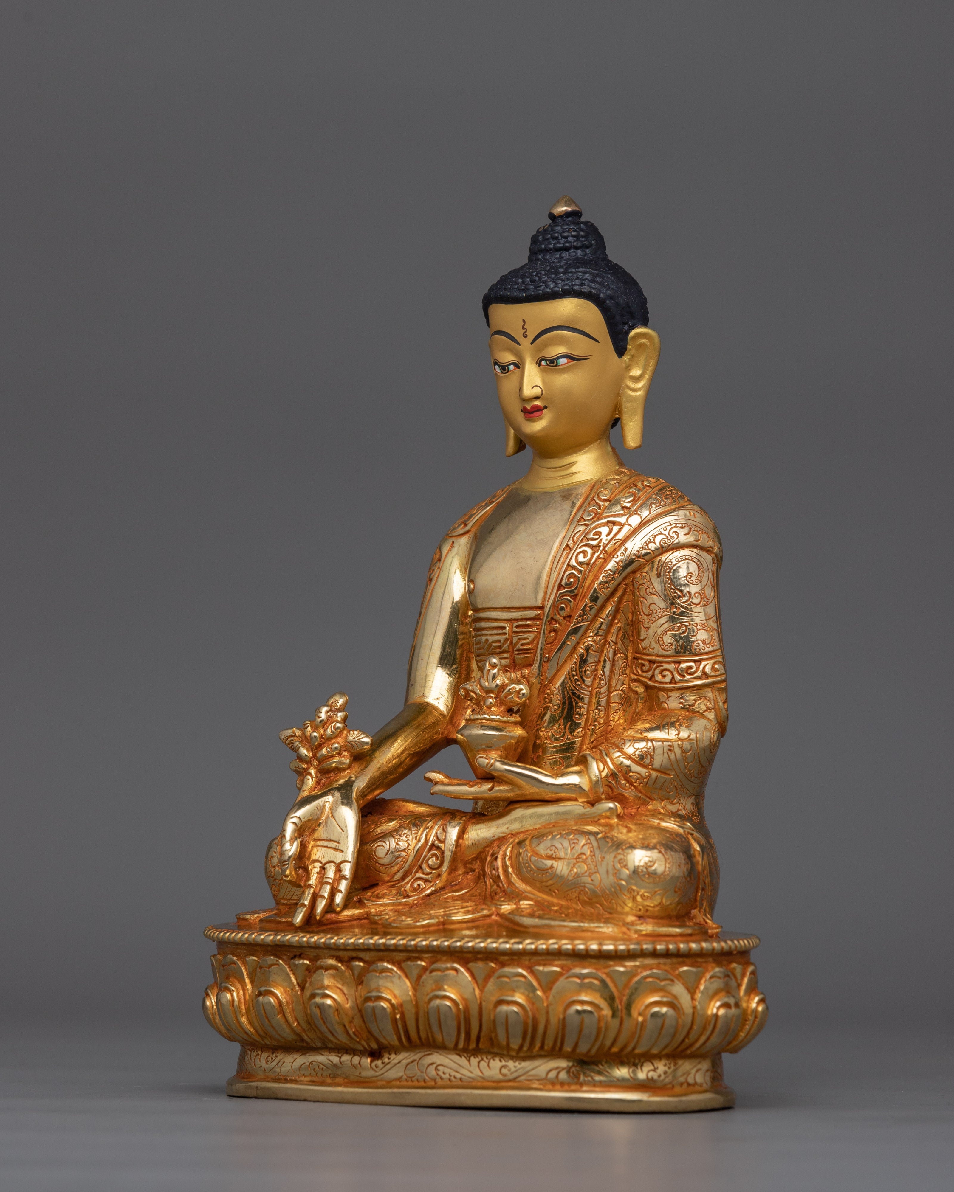 Serene Medicine Buddha 24K Gold Sculpture | Guardian of Health, Harmony, and Healing