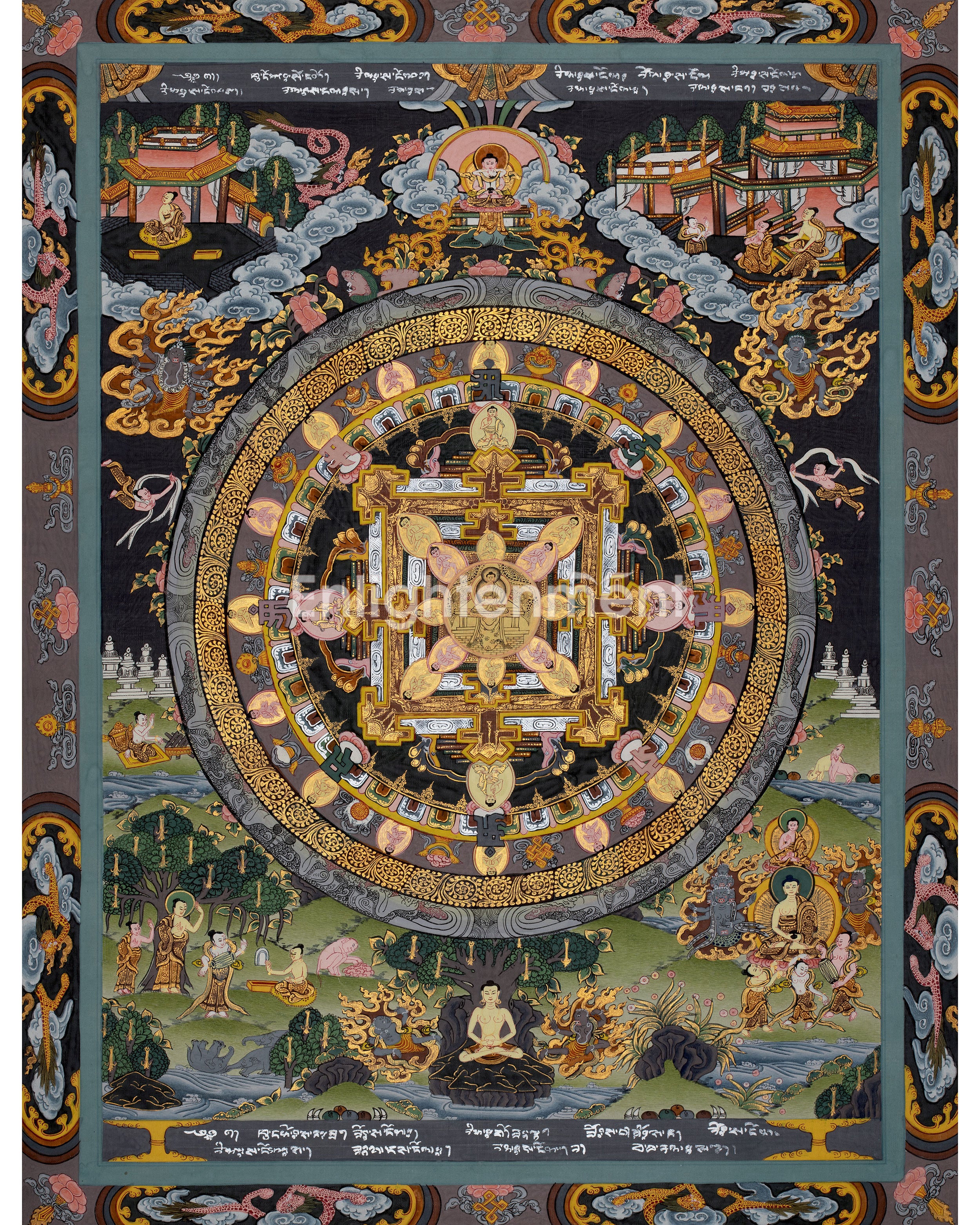 Vintage Tibetan Buddha Mandala Thangka | Buddhist Artwork