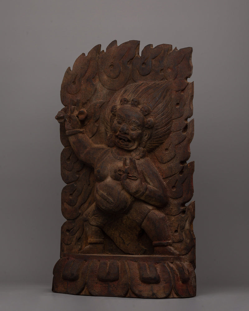 Bodhi Wooden Vajrapani Statue | Handcrafted Tibetan Protector Deity Statue