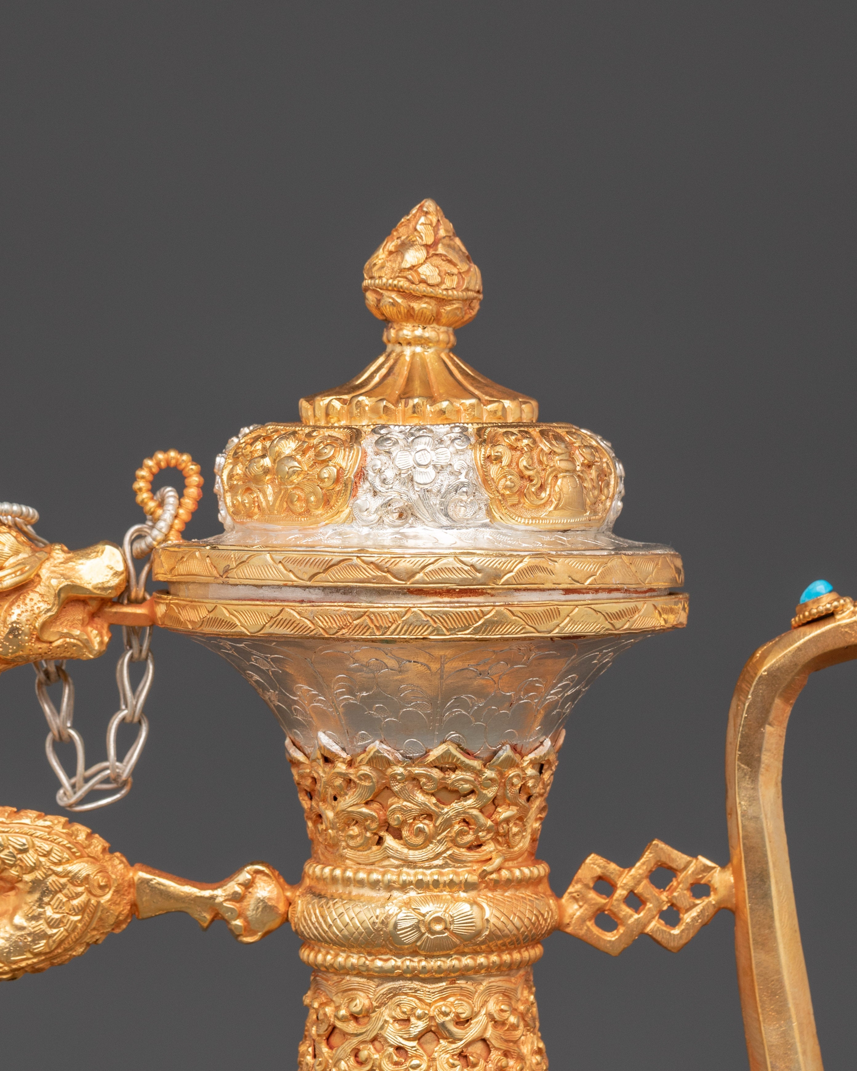 Handcrafted Tibetan Bhumba Ritual Vase | Water Offering Vessel with Dragon Handle