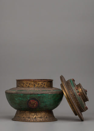 Antique-Style Tibetan Ritual Pot | Copper Body with Brass
