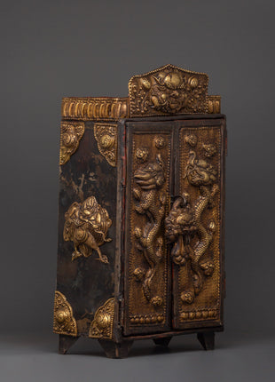 Large Tibetan Ghau Box | Brass & Iron Buddhist Altar Shrine