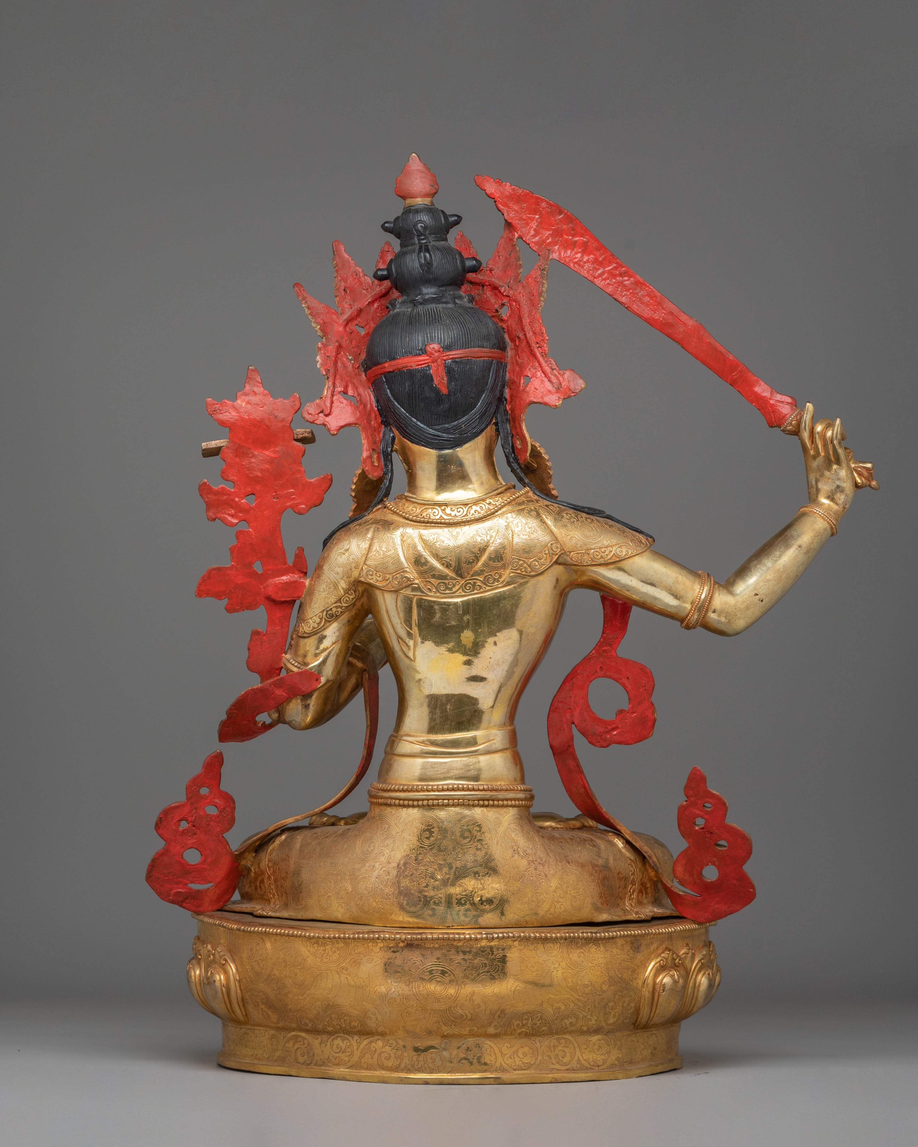 Handmade Spiritual Manjushri Statue | Gold-Plated Copper with Acrylic Color