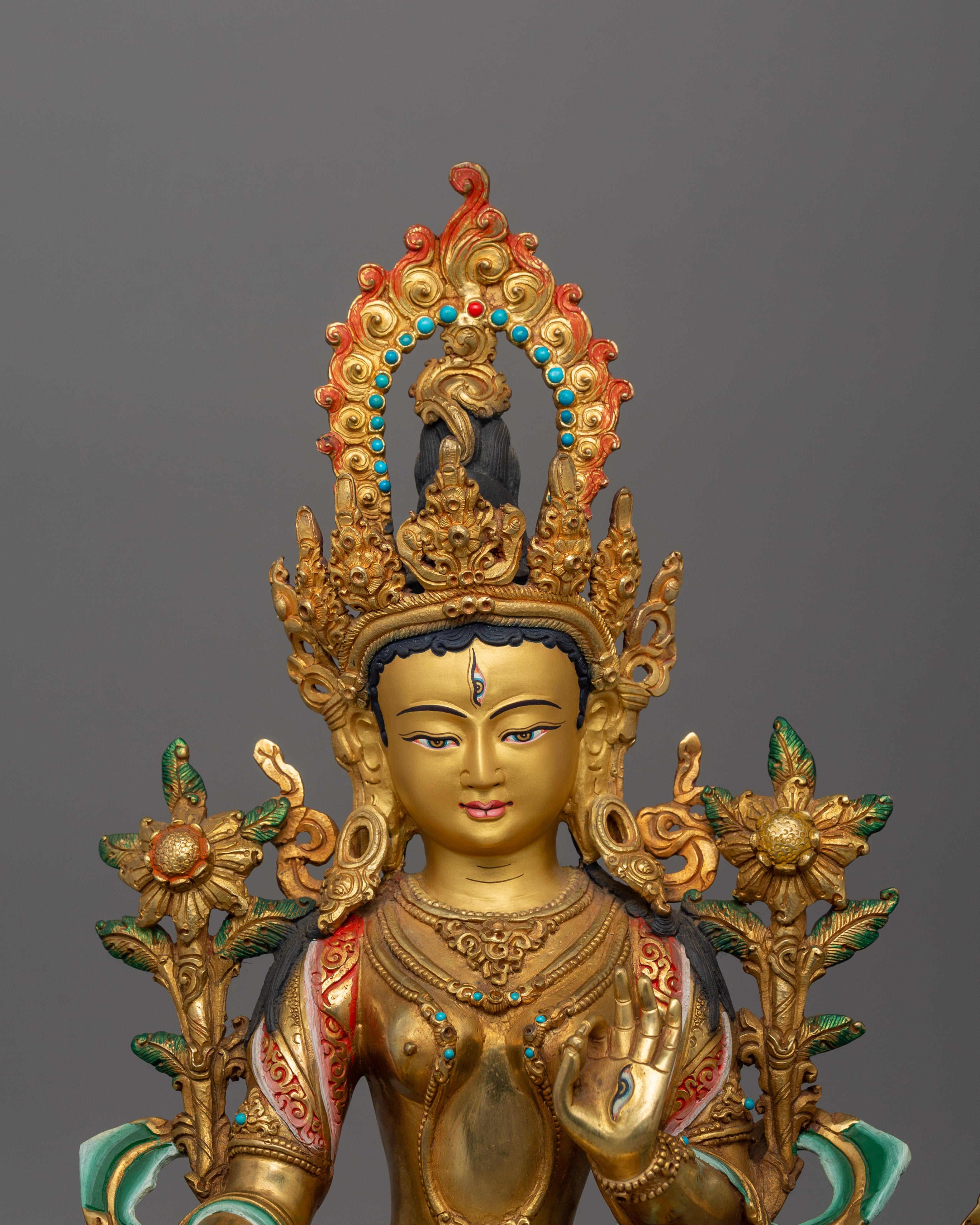 Golden Goddess White Tara Statue | Seven Eyes Deity