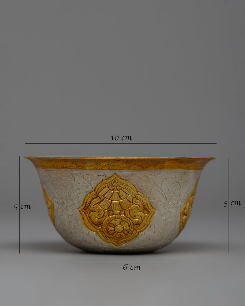 Sacred Tibetan Offering Bowl Set | Gold & Silver Plated Ritual Cups, Perfect for Altar Use