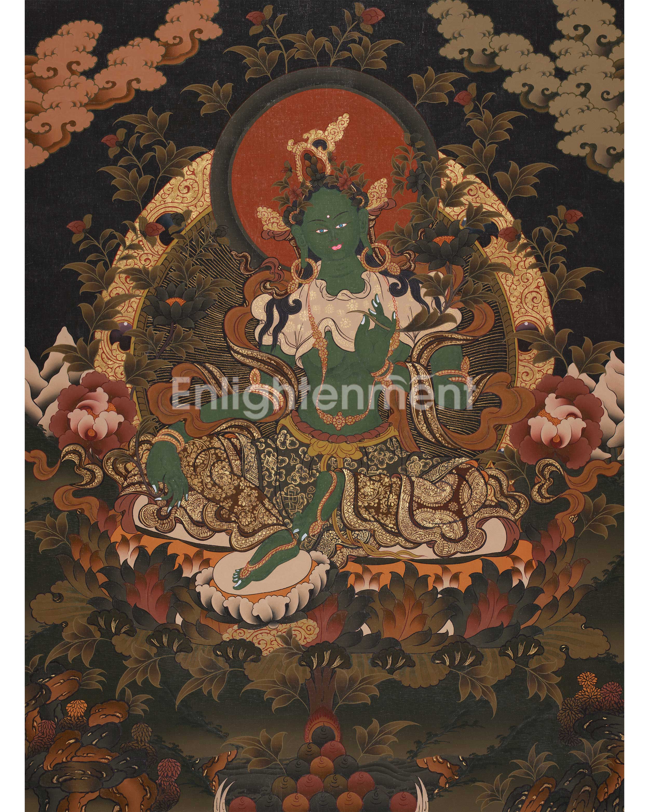 25-Inch Green Tara Painting | A Divine Symbol of Compassion and Protection