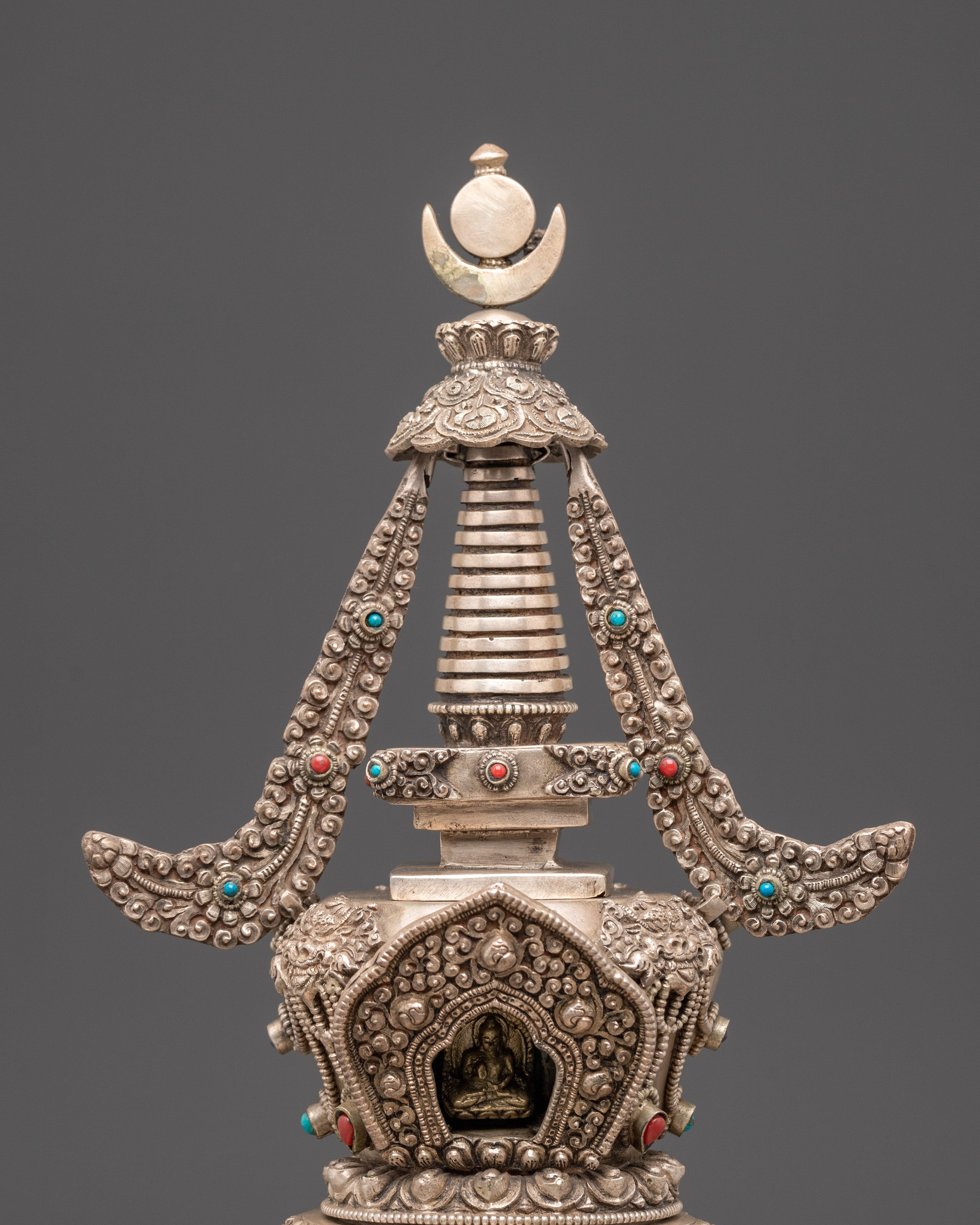 Silver Plated Buddhist Stupa | Symbol of Enlightenment