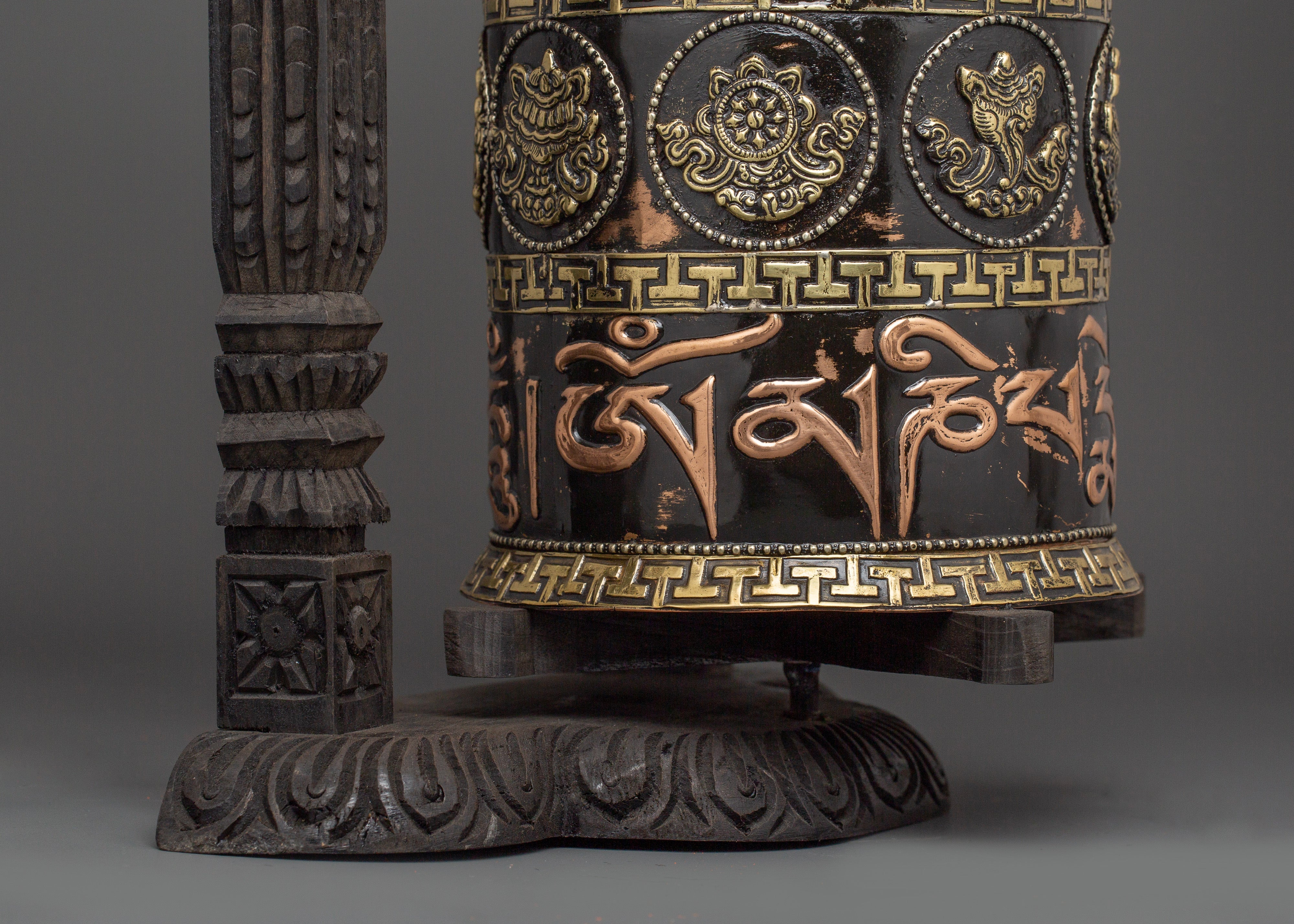 Engraved Copper Tibetan Prayer Wheel | Spiritual Ritual Decor