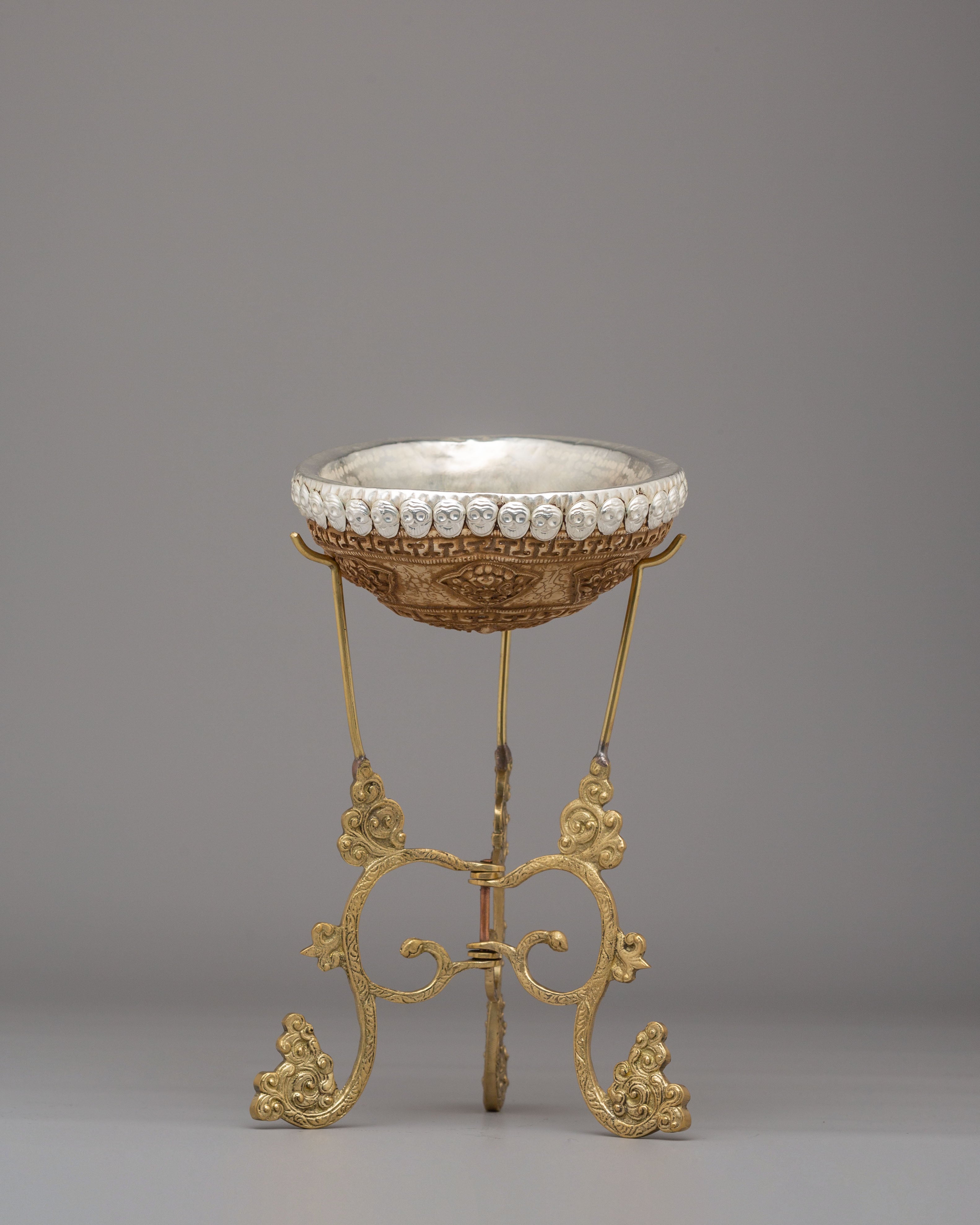 Buddhist Skull Cup with Stand | Kapala Ritual Tool for Spiritual Ceremonies