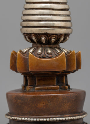 Handcrafted Copper Kadampa stupa with Silver-Plated | Sacred Buddhist Spiritual Symbolizing Decor