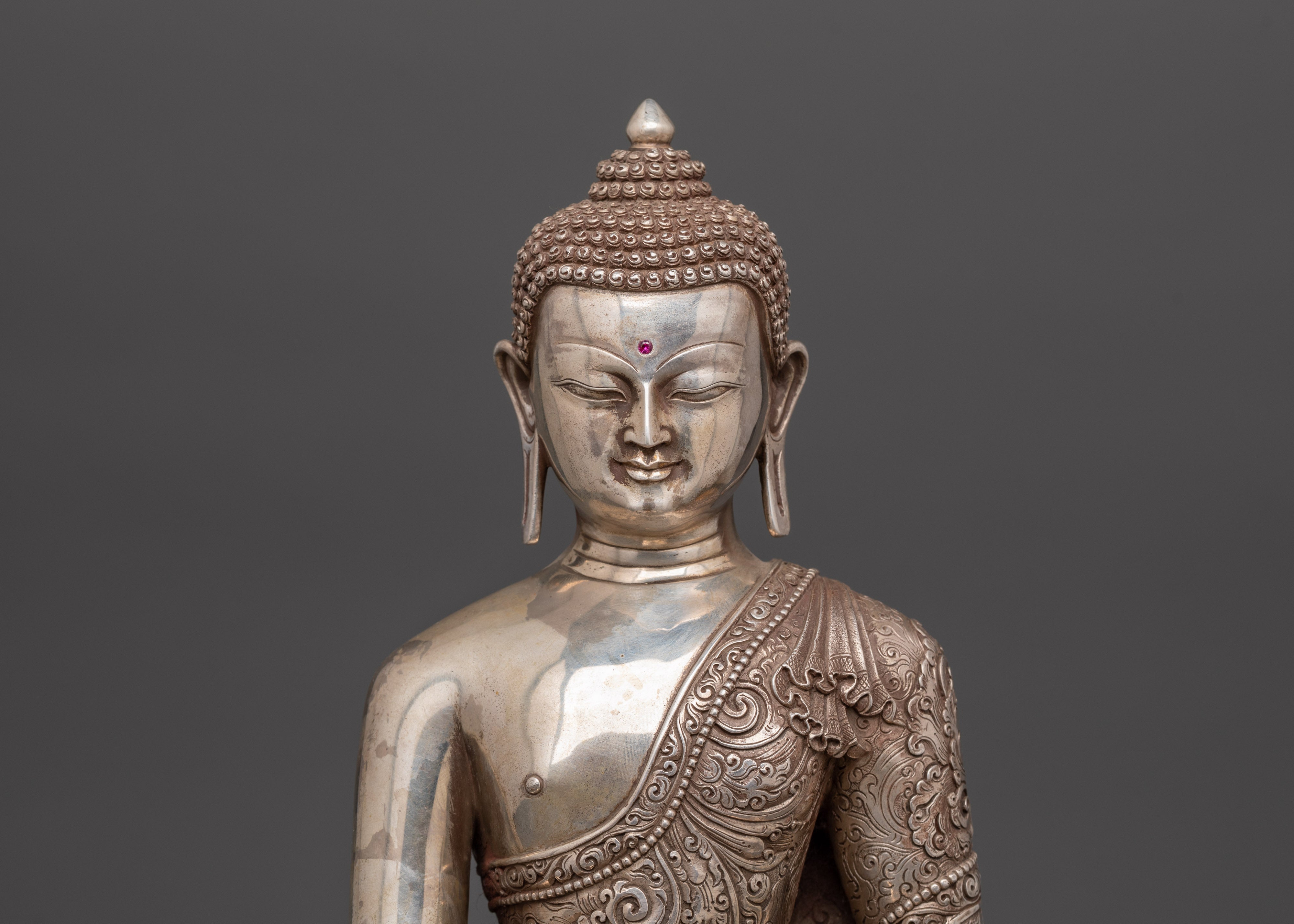 Pure Silver Shakyamuni Buddha Statue | Handcrafted Spiritual Decor