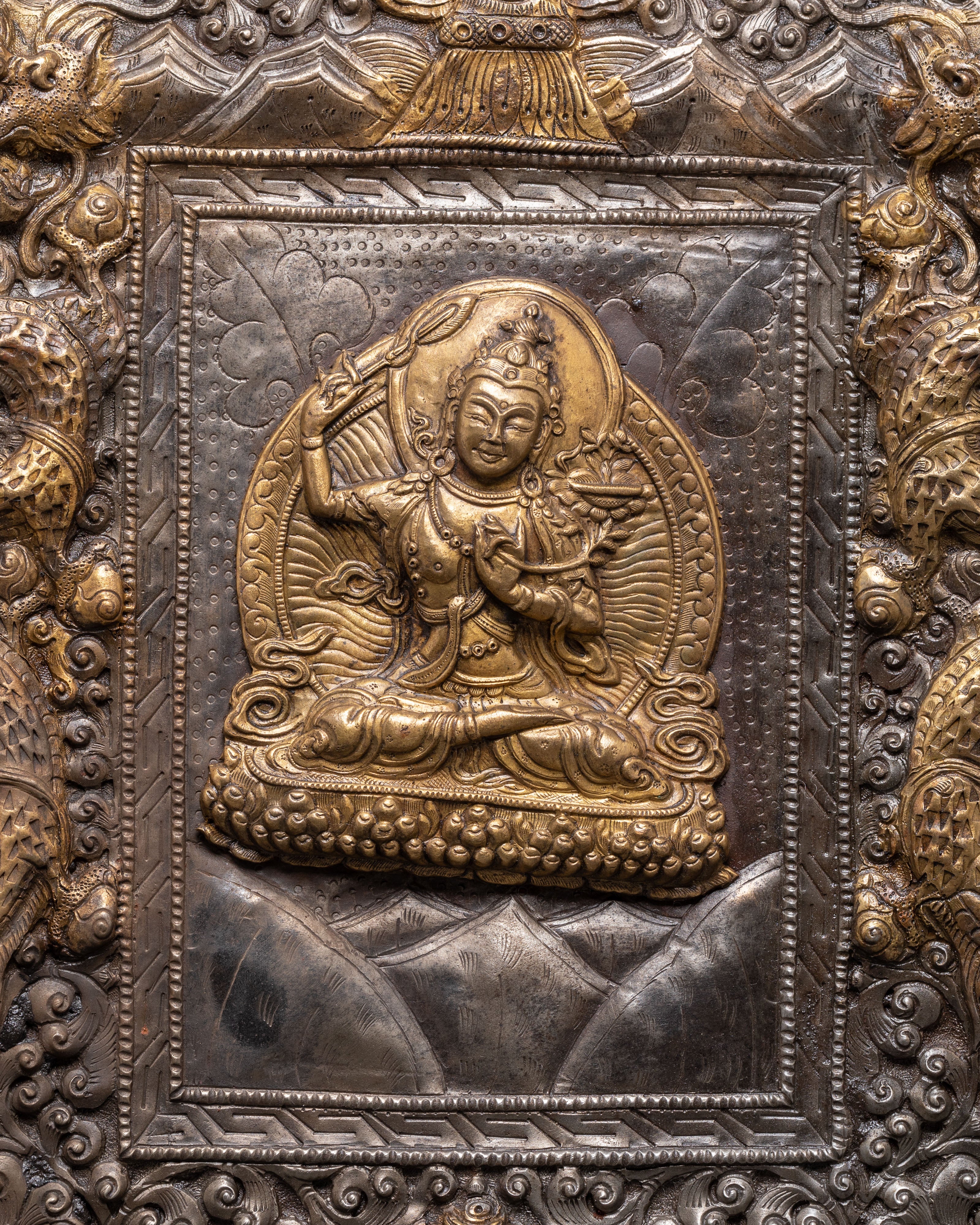 Handmade Traditional Manjushri Wall Hanging | Tibetan Wisdom Buddha Art