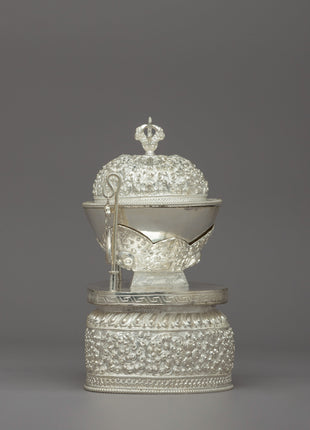 Tibetan Silver Ritual Kapala | Sacred Tibetan Buddhist Artifact for Rituals