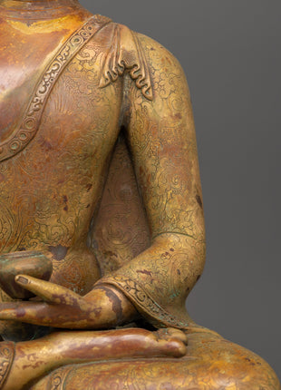 Tranquil Shakyamuni Buddha in Bhumisparsha Mudra | Gold-Plated Copper