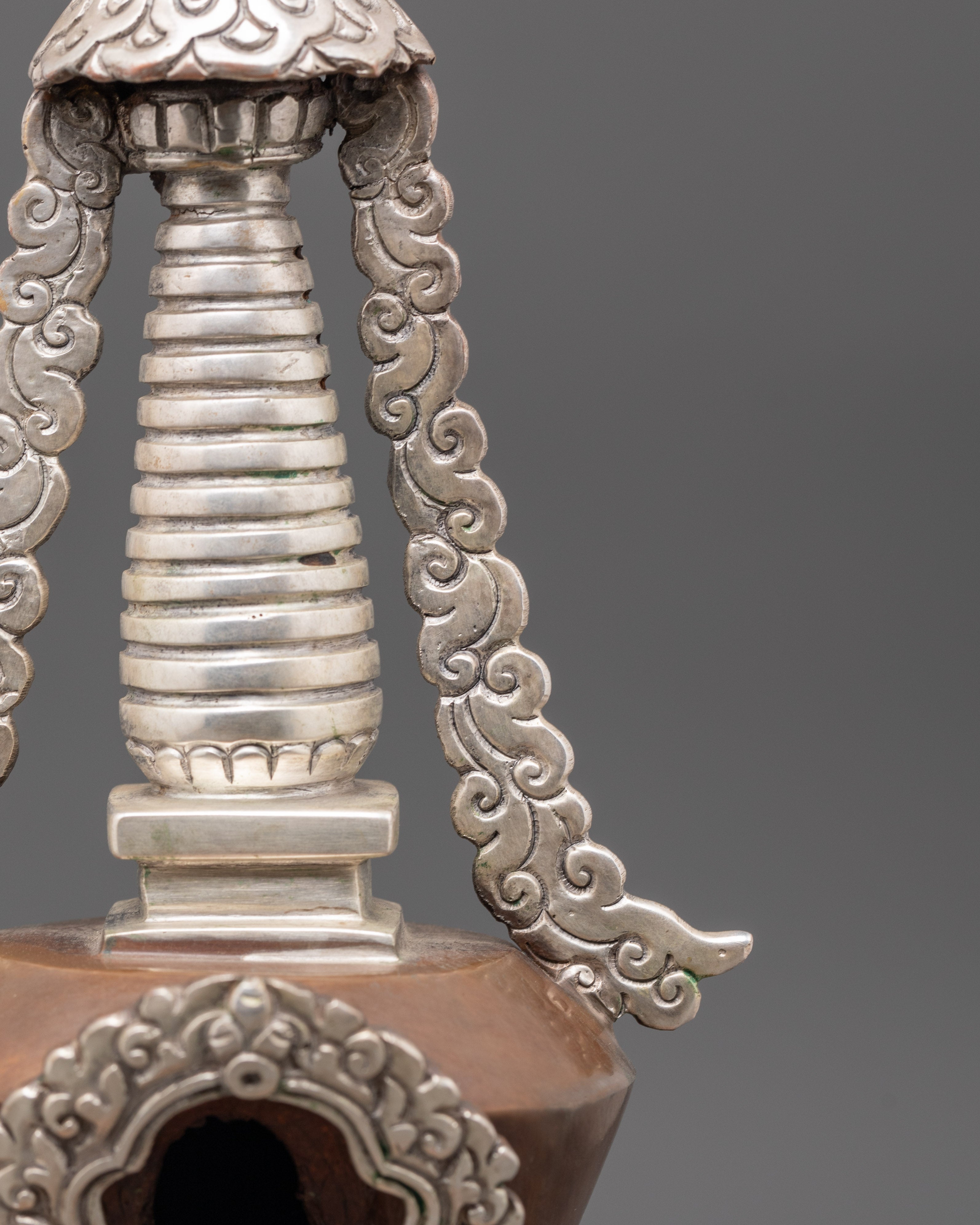 Handcrafted Himalayan Stupa Figurine | Silver Plated Buddhist Altar