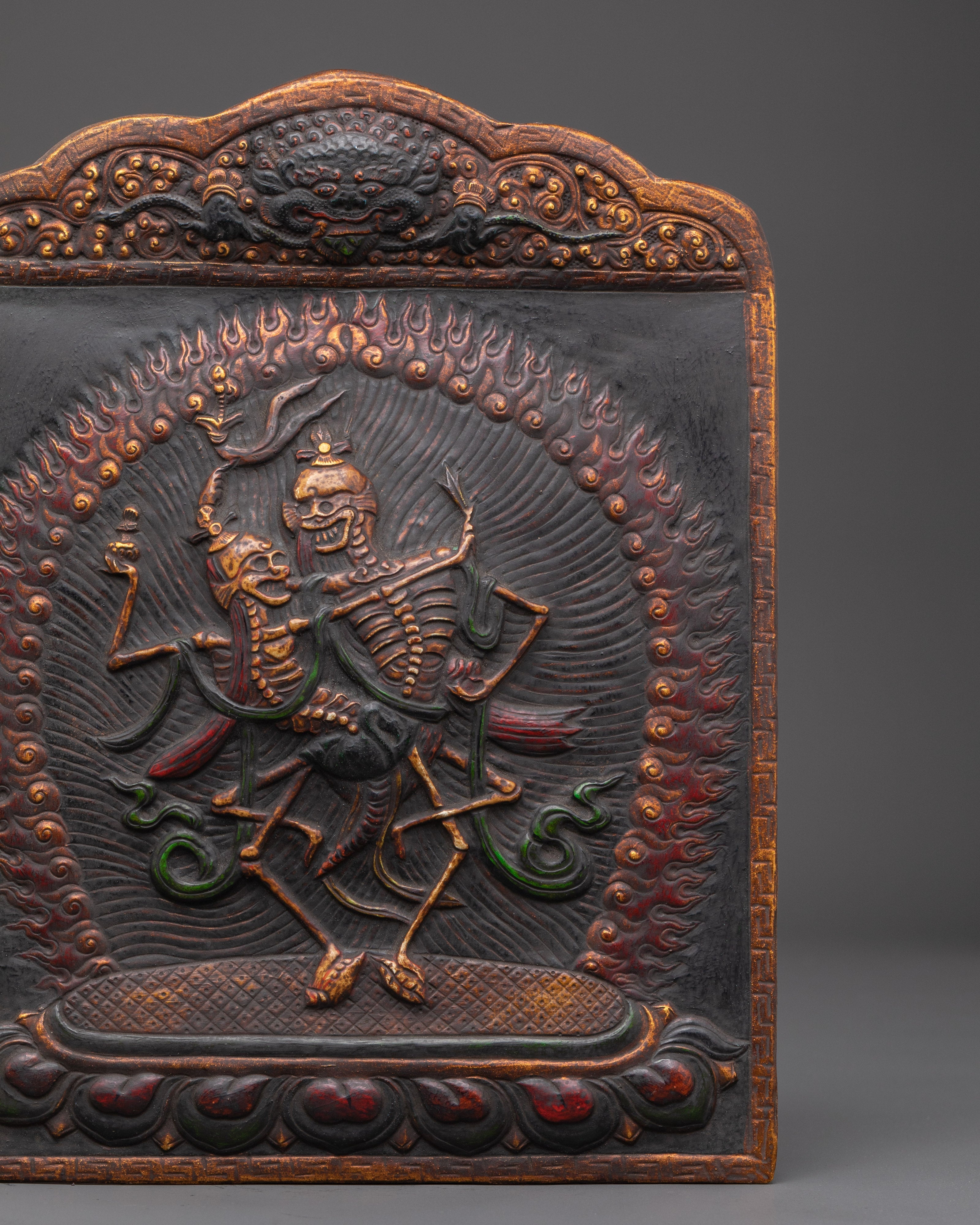 Handmade Copper Chitipati Wall Hanging | Tibetan Skeleton Deity Art