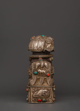 Tibetan Snow Lion Statue Set | Spiritual Decor with Antique Finish
