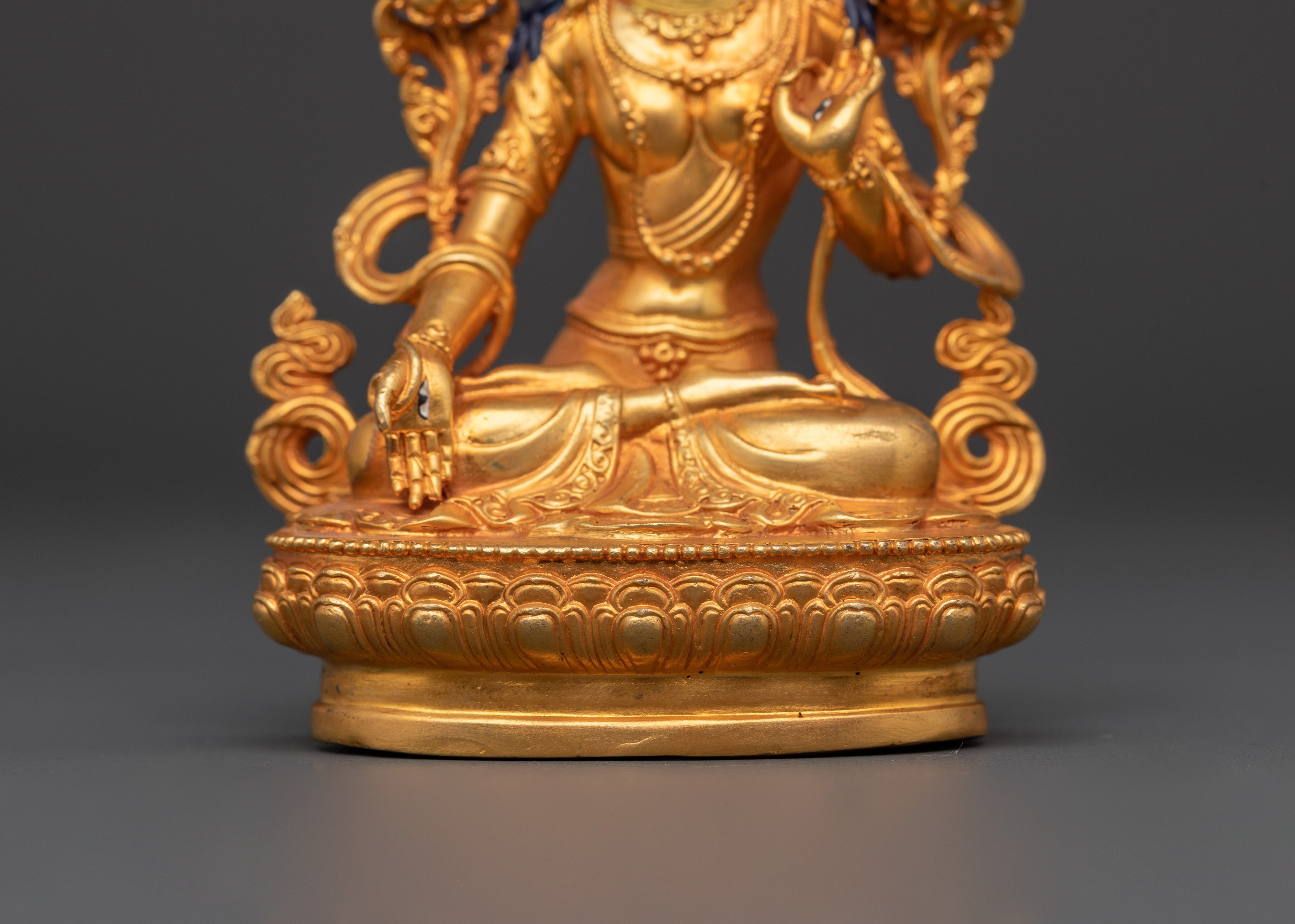 Tara in Lotus Pose | Handcrafted Copper and Gold-Plated White Tara Statue