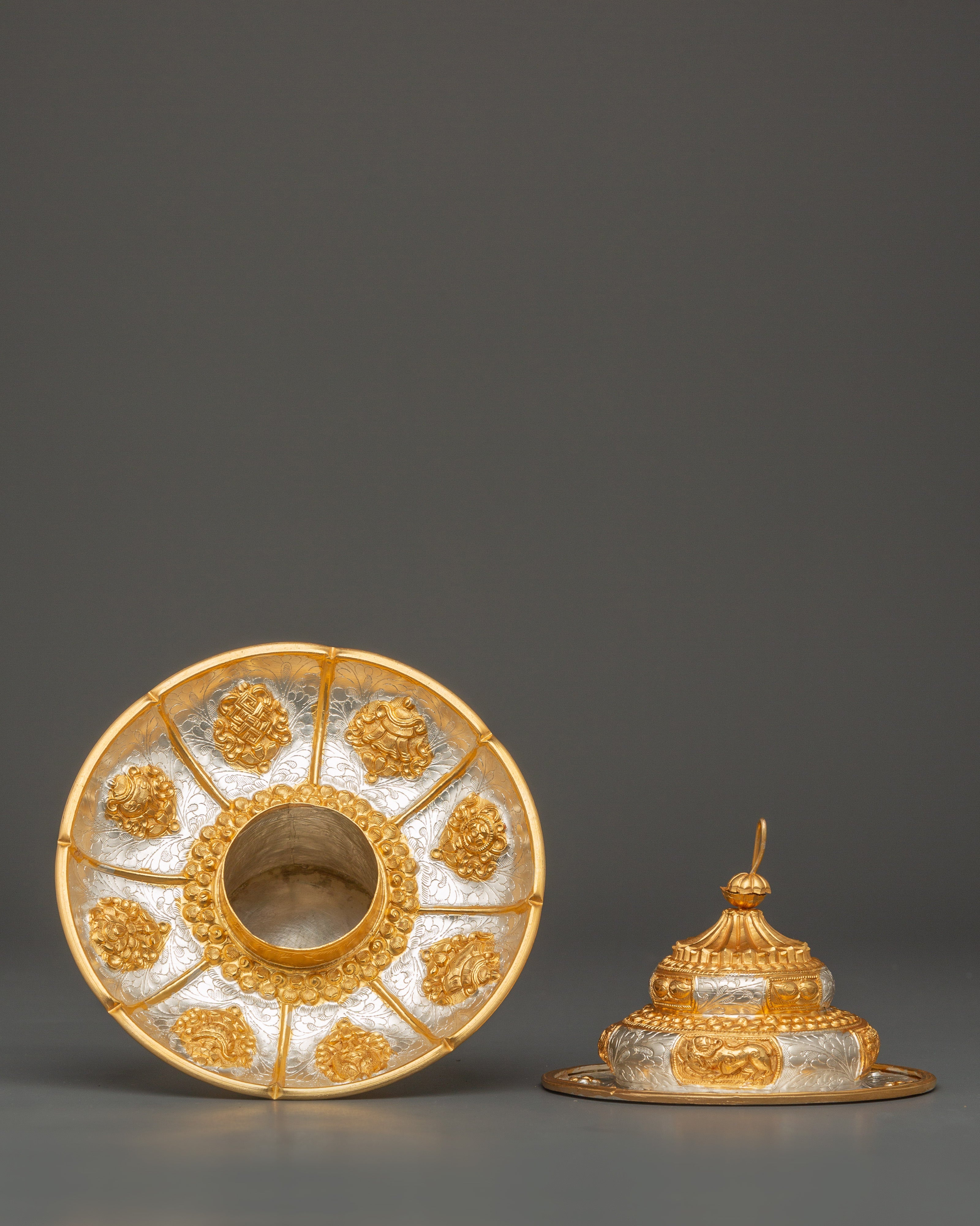 Tibetan Style Tea Cup Cover | Gold & Silver Plated Decorative Tea Cup Cover
