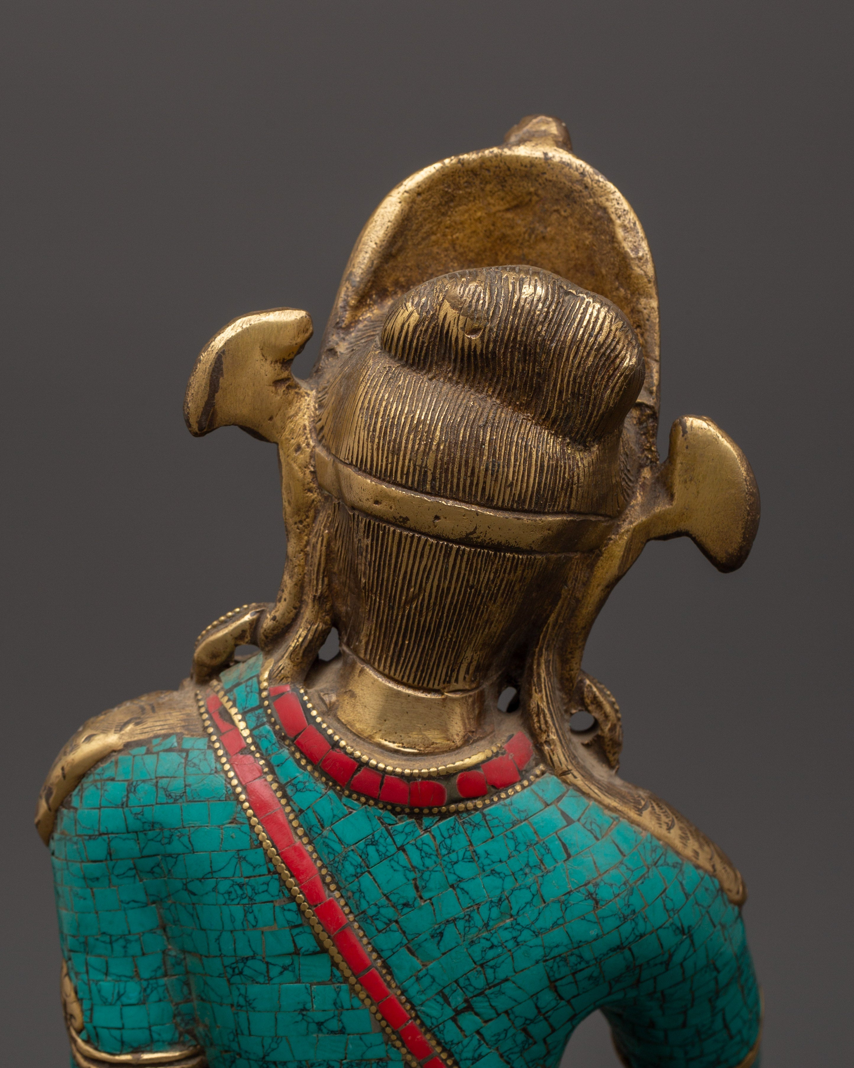 Lokeshwor Bodhisattva Statue | Brass Figurine with Turquoise & Coral Inlay