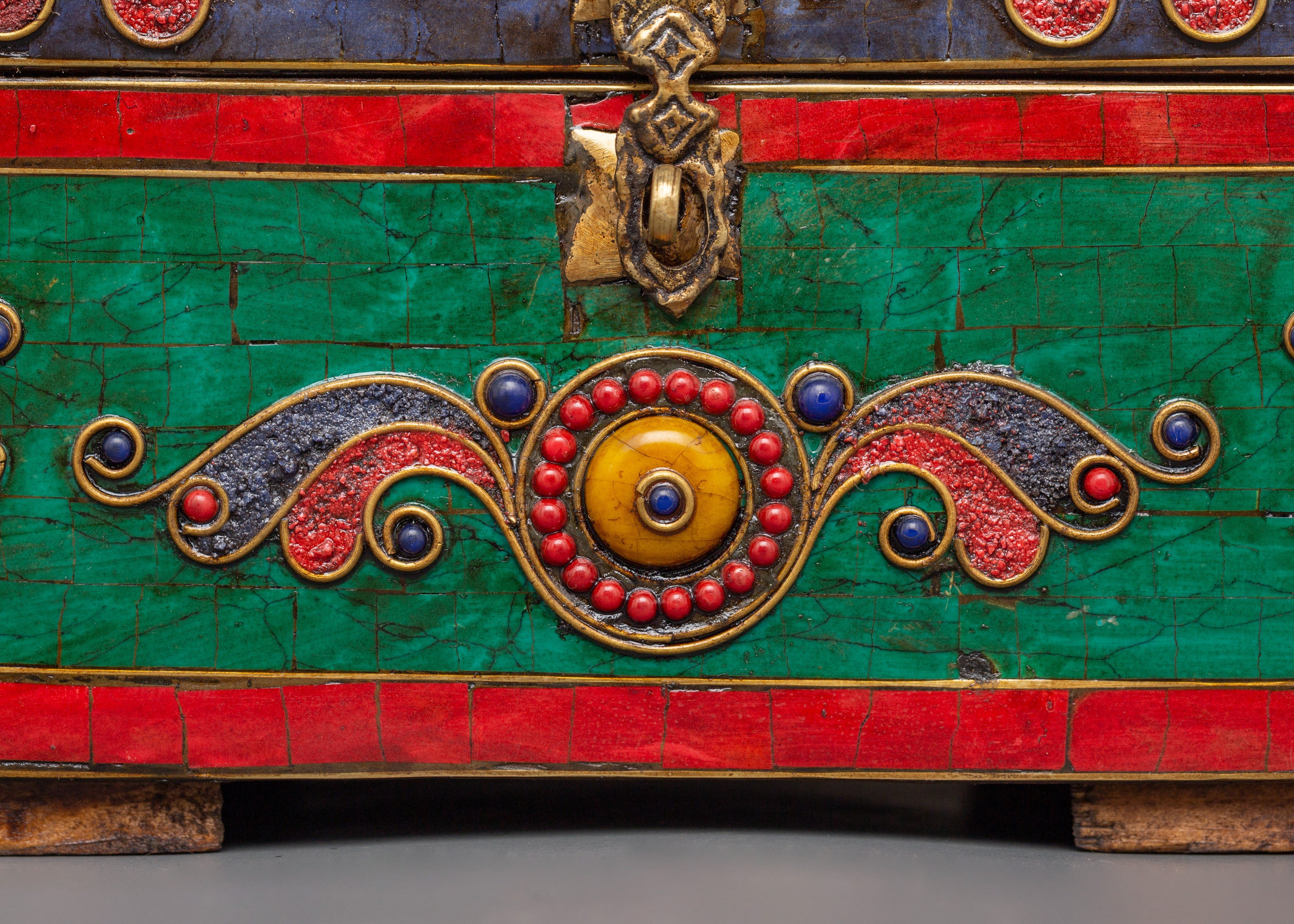 Hand-Painted Tibetan Wooden Box with Brass | Jewelry or Ritual Box