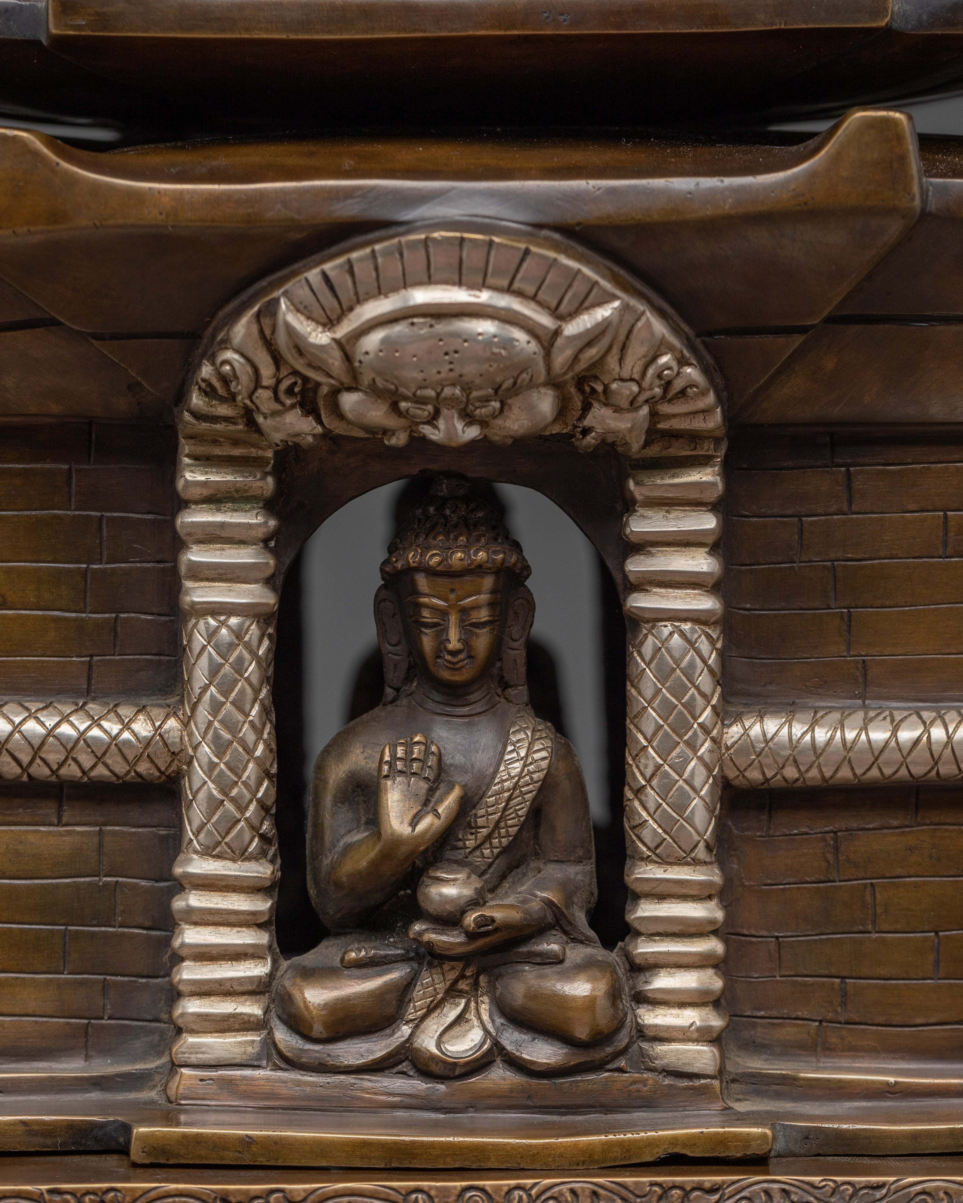 Large Oxidized Copper Stupa | Buddha Statue for Altar