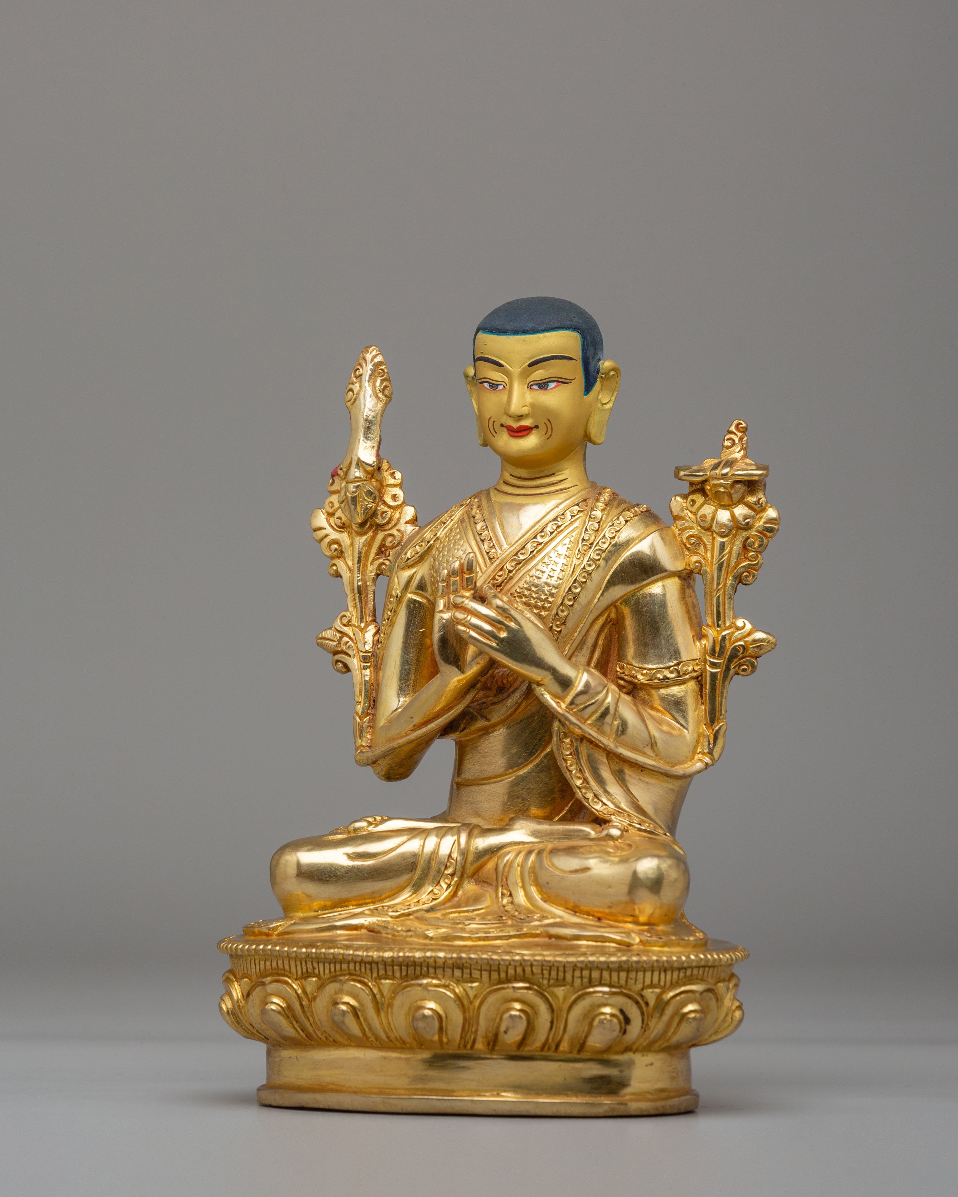 Buddhist Lama Tsongkhapa Set Statue | 24K Gold Plated Buddhist Sculpture
