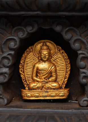Buddha Set with Wooden Altar Box | Gold-Plated Buddha Figurines for Altar Decor