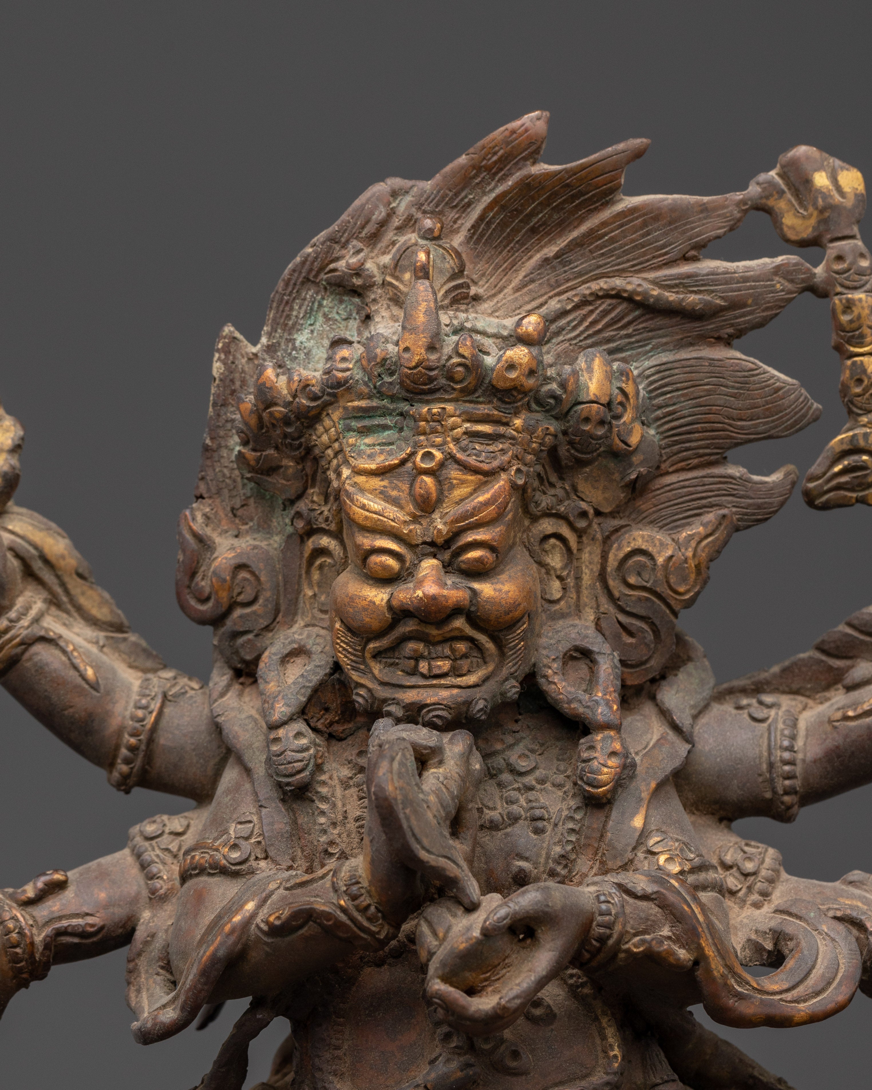 Handmade Six-Armed Mahakala Statue | Copper Body Statue