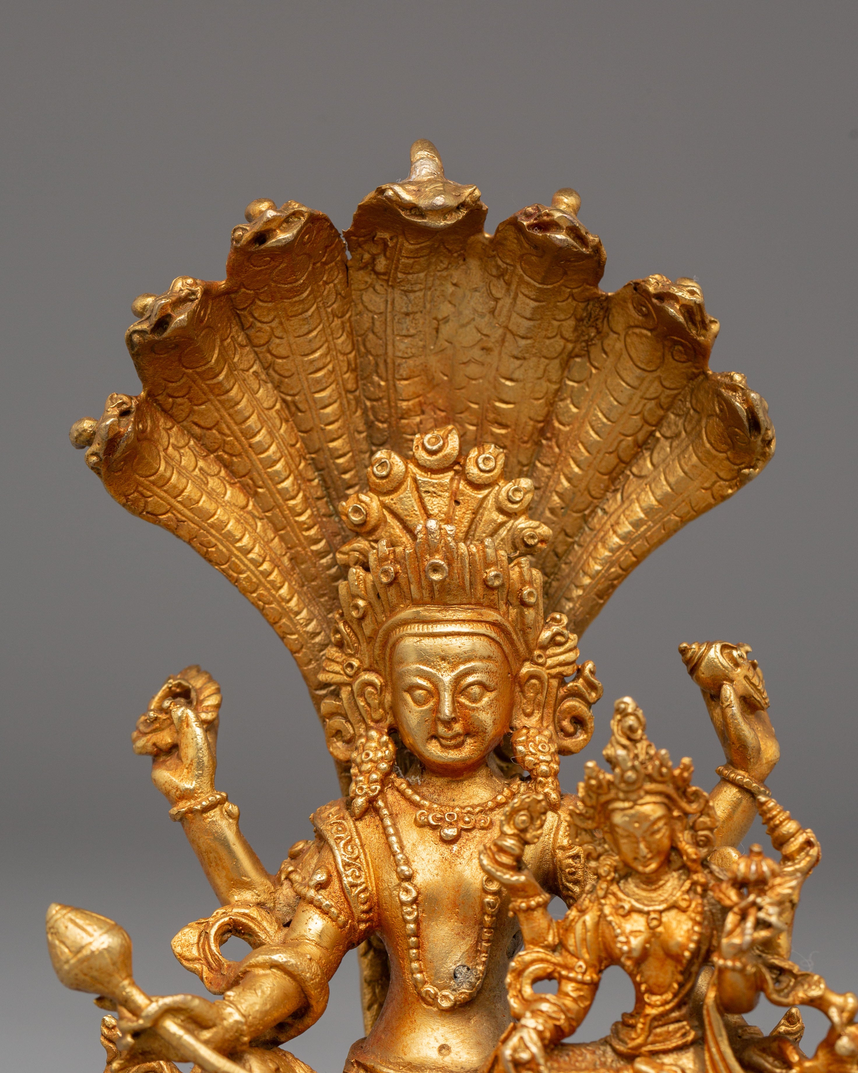 Handcrafted Vishnu Copper Statue | Gold Plated Hindu Deity