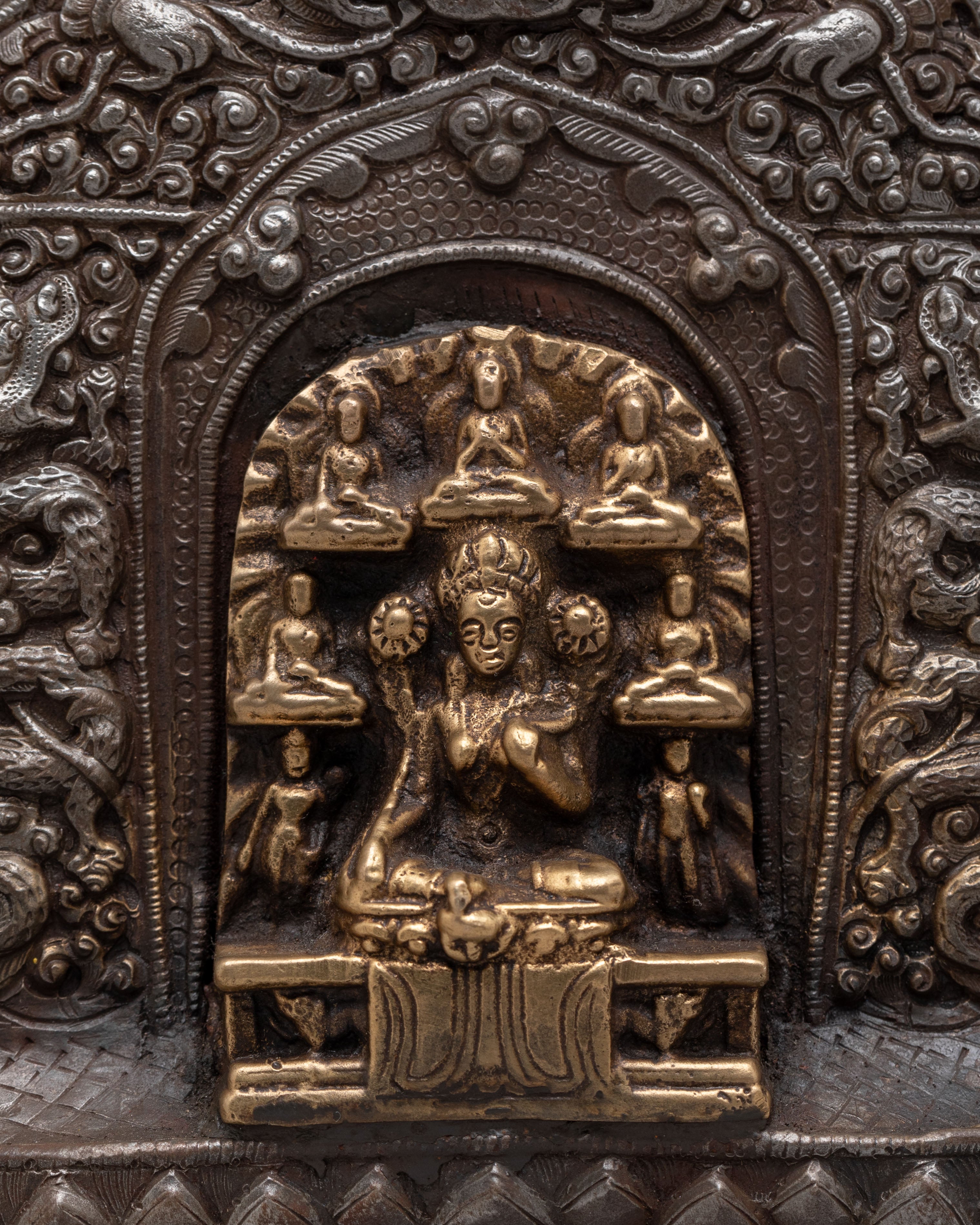 Handcrafted Buddhist Ghau Box with Deity | Tibetan Ritual Box for Offerings