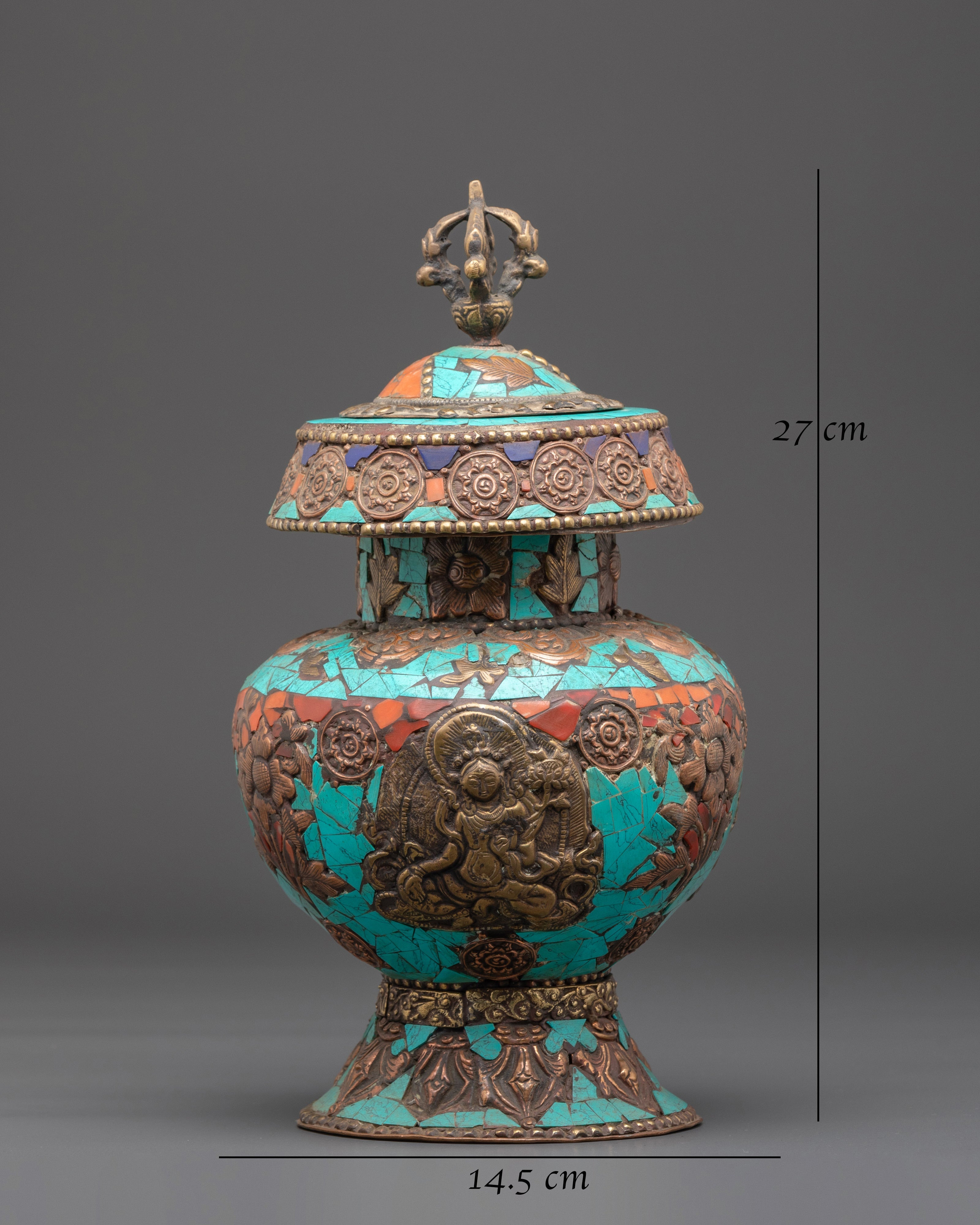 Copper Rice Pot with Turquoise and Coral Inlay | Symbol of Abundance and Prosperity