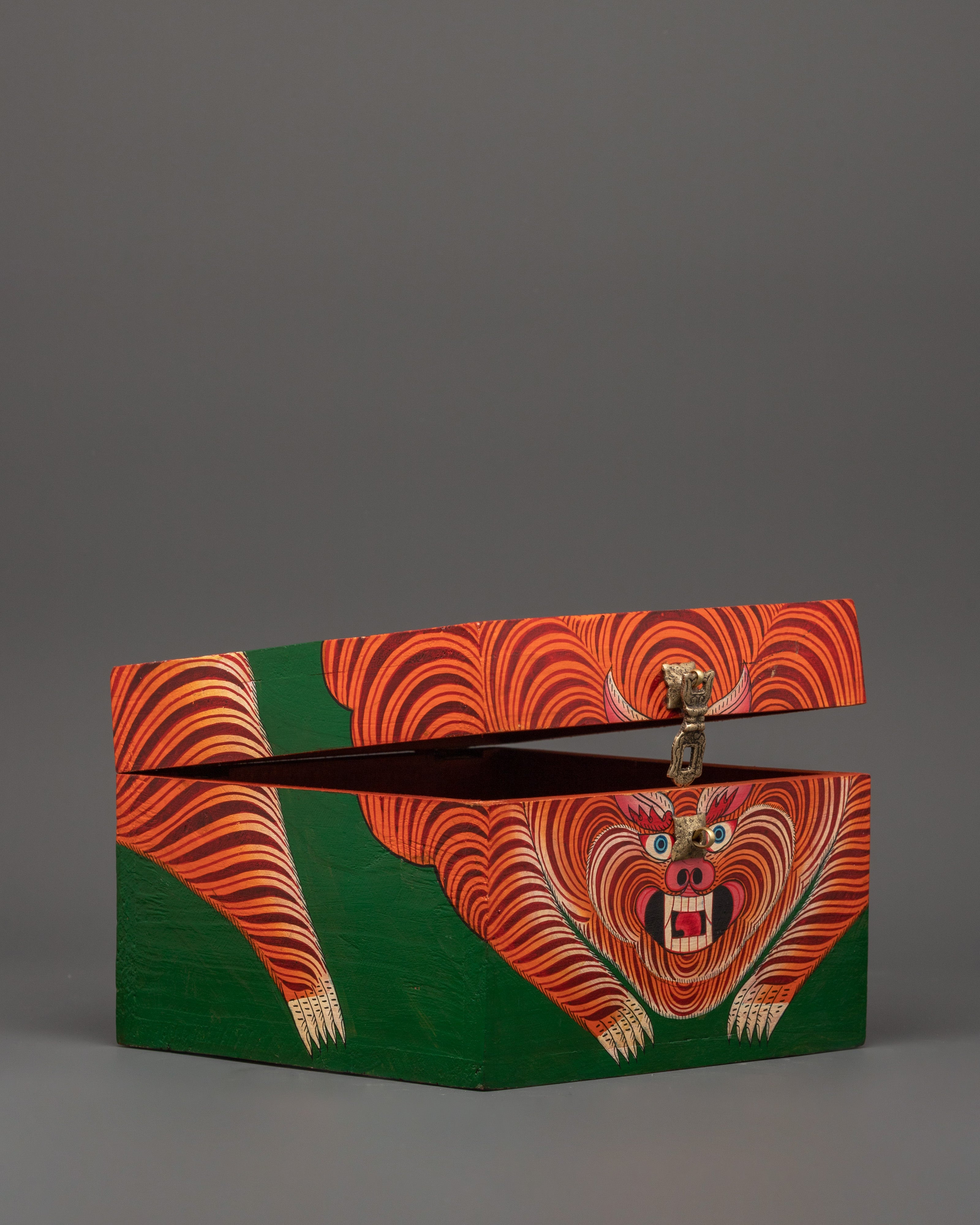 Hand-made Tibetan Tiger Box | Red Color Ritual Storage