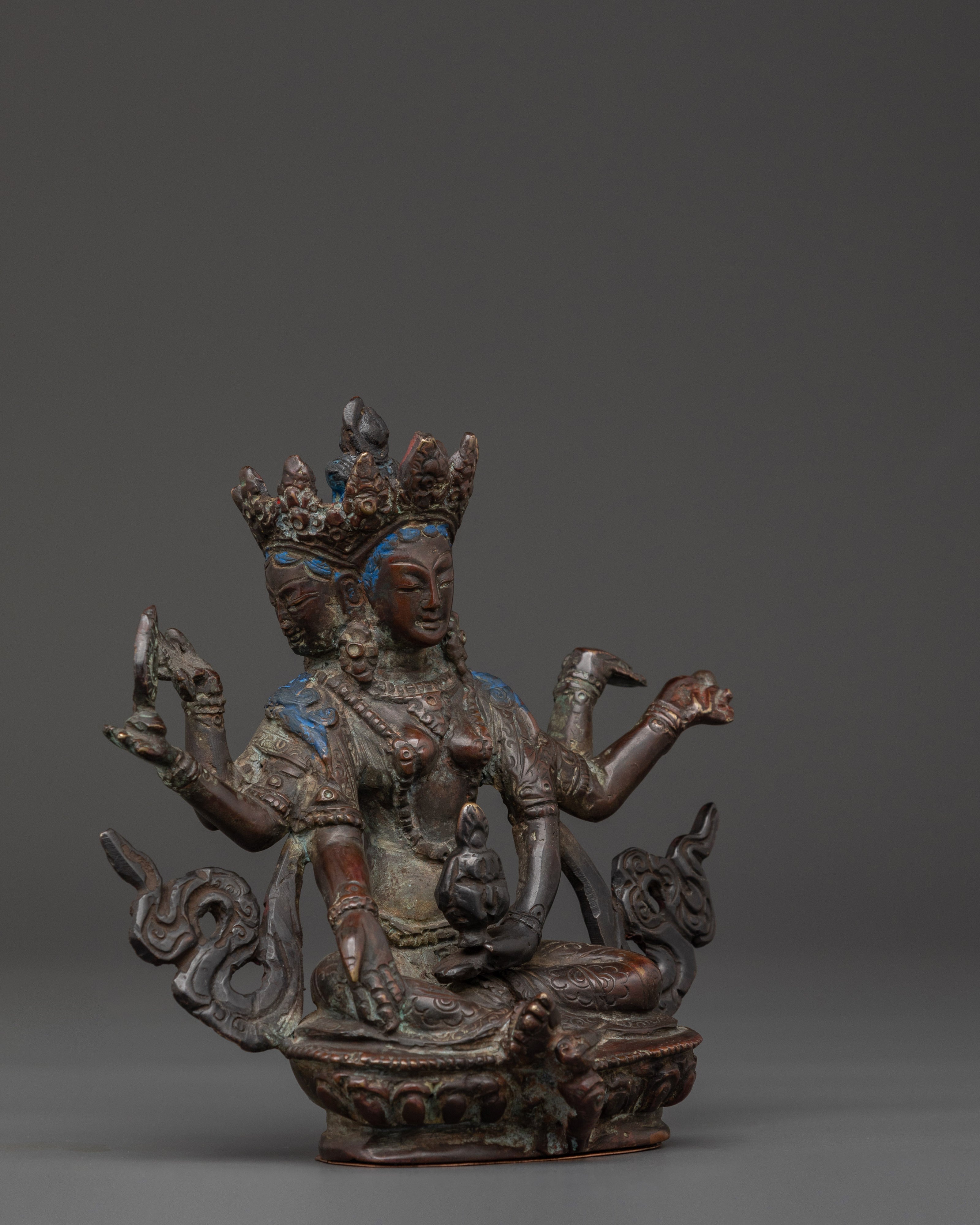 Handcrafted Tibetan Vashudhara Deity Statue | Oxidized Copper Goddess Sculpture