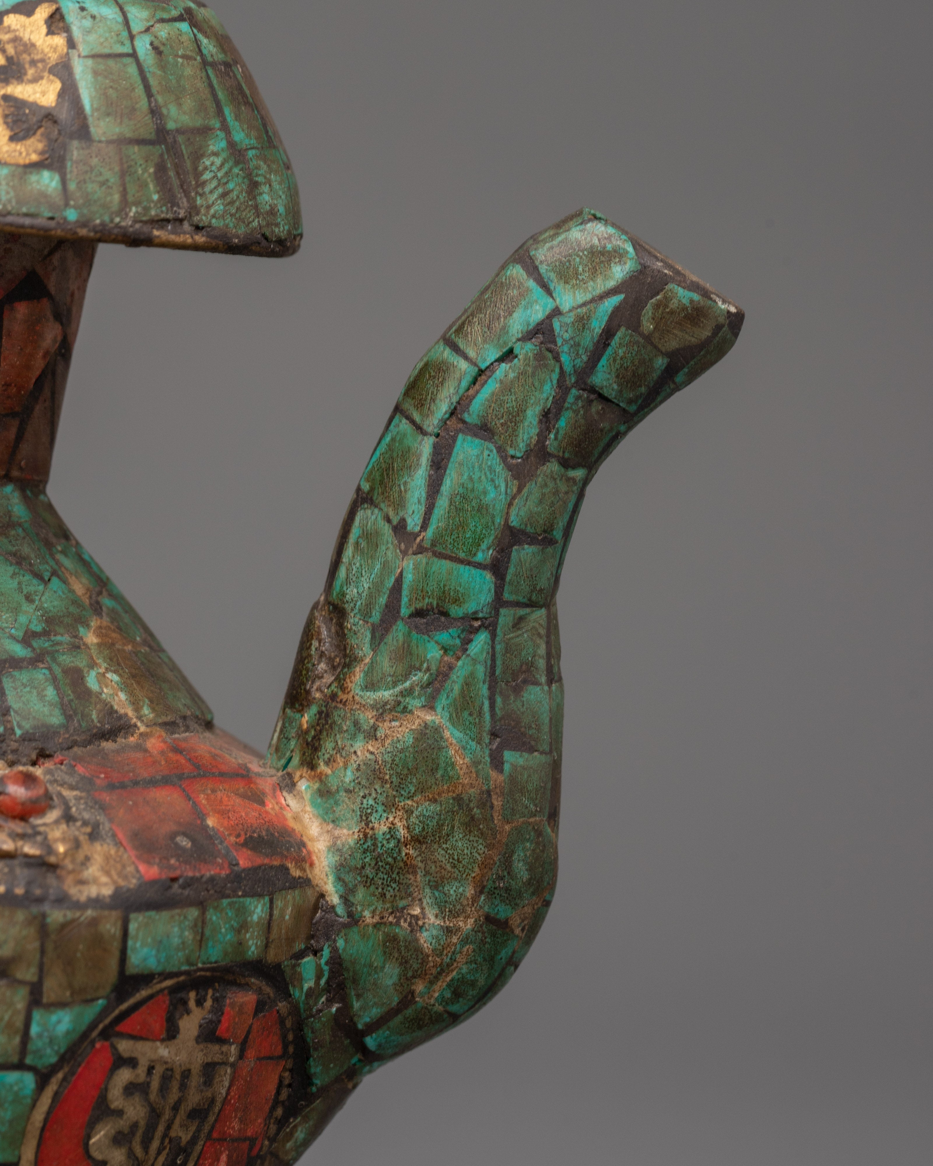 Tibetan Bhumba with Turquoise & Coral Inlay | Ritual Water Vase with Tibetan Symbols