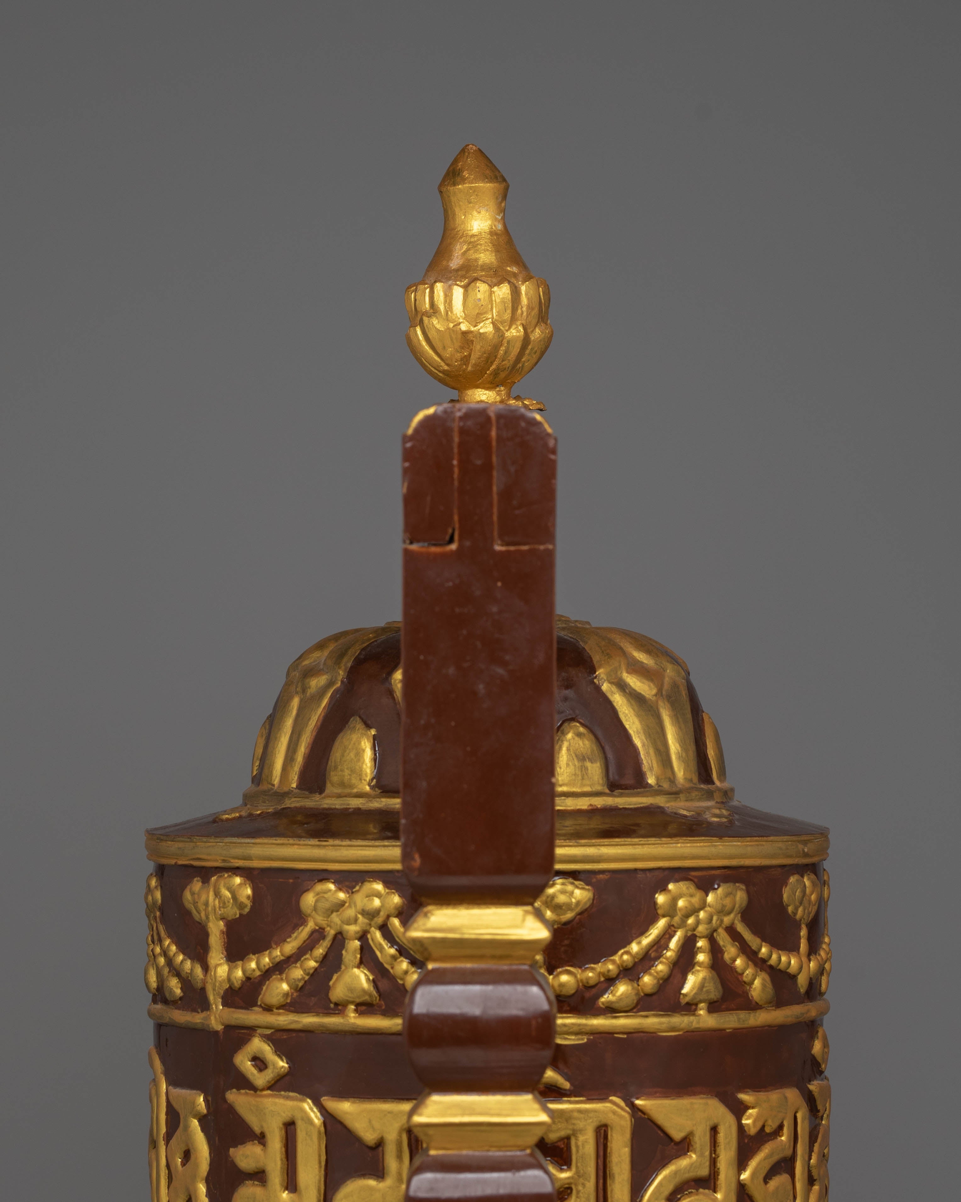 Prayer Wheel: Traditional Ritual Item | Copper Body with Acrylic Colors and Wood Base