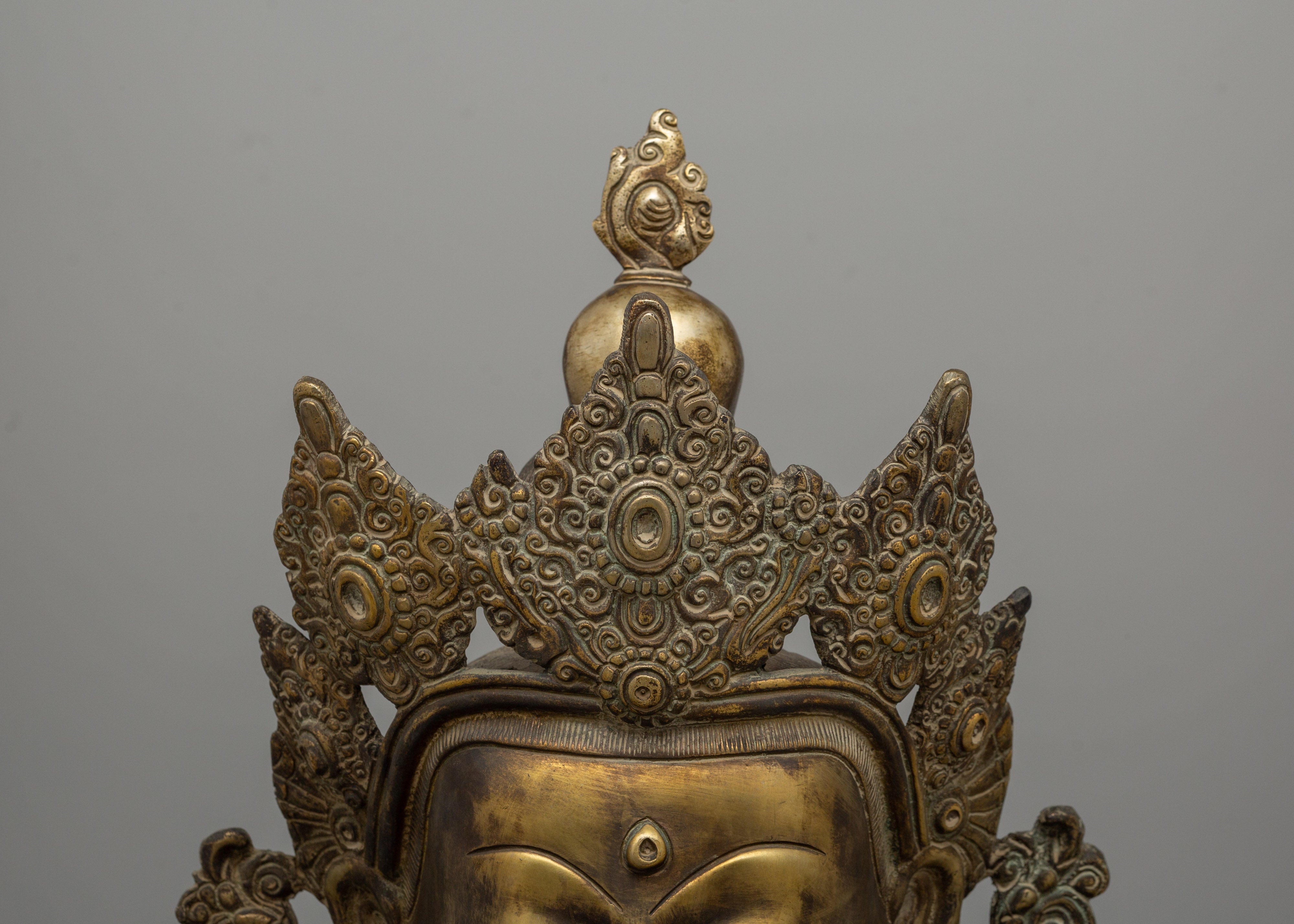 Crowned Buddha Head Statue | Elegant Gold-Plated Buddha Head